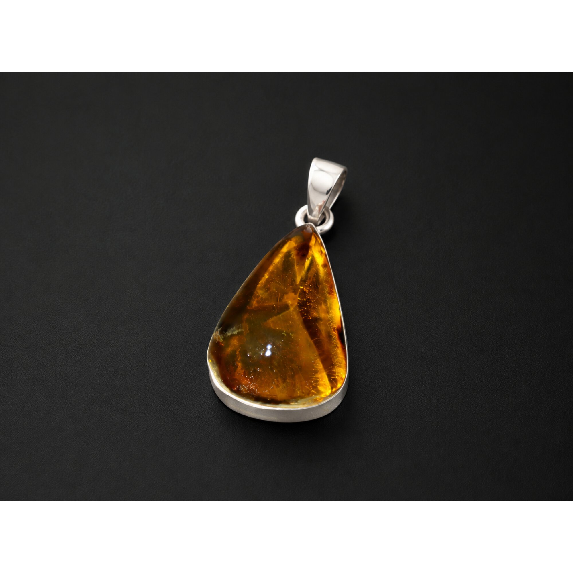 Clear orange Natural Dominican Amber faceted 925 Sterling Silver Pendant 30 mm – photo 5