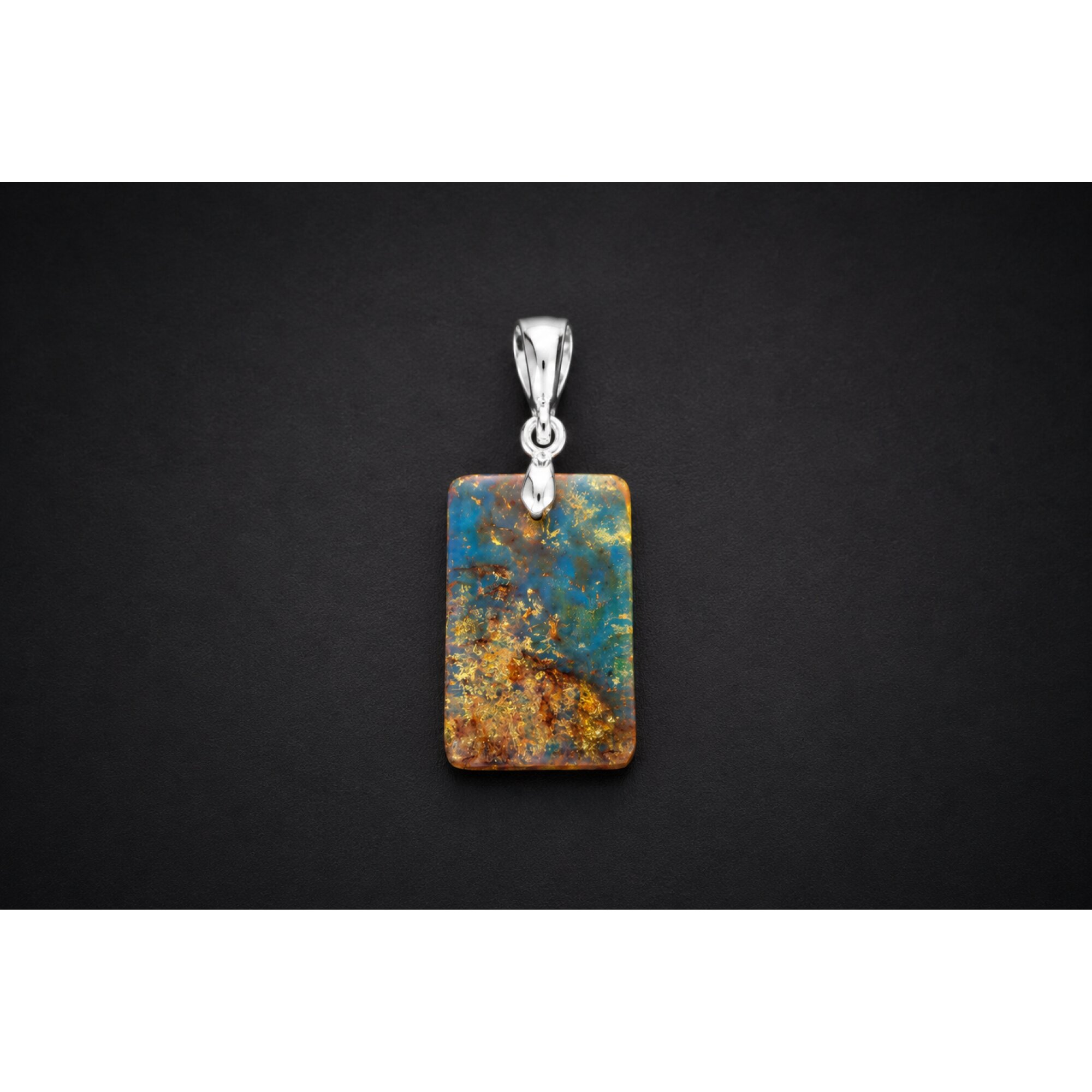 Clear fall blue Natural Dominican Amber flat 925 Sterling Silver Pendant 36 mm – photo 3