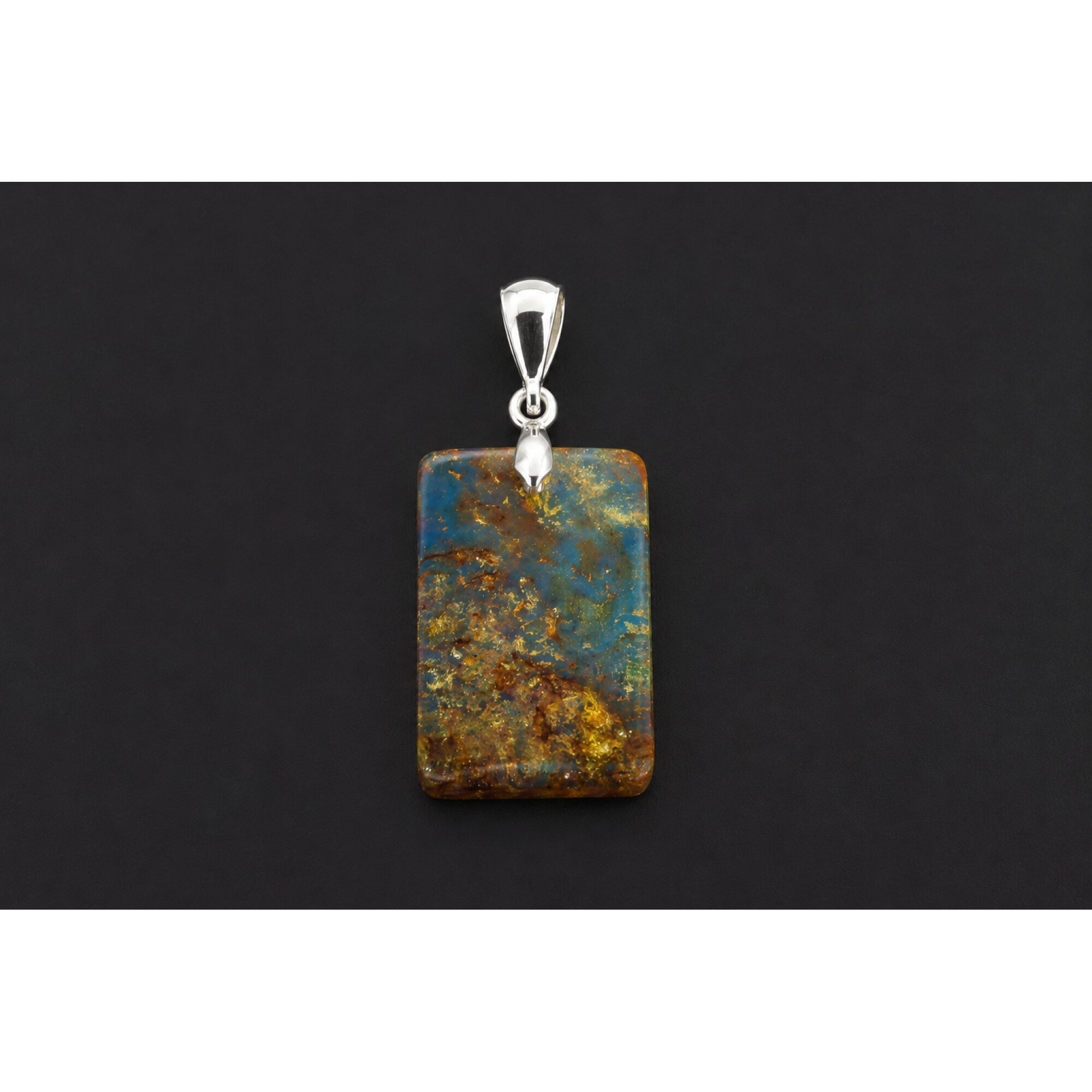 Clear fall blue Natural Dominican Amber flat 925 Sterling Silver Pendant 36 mm – photo 4