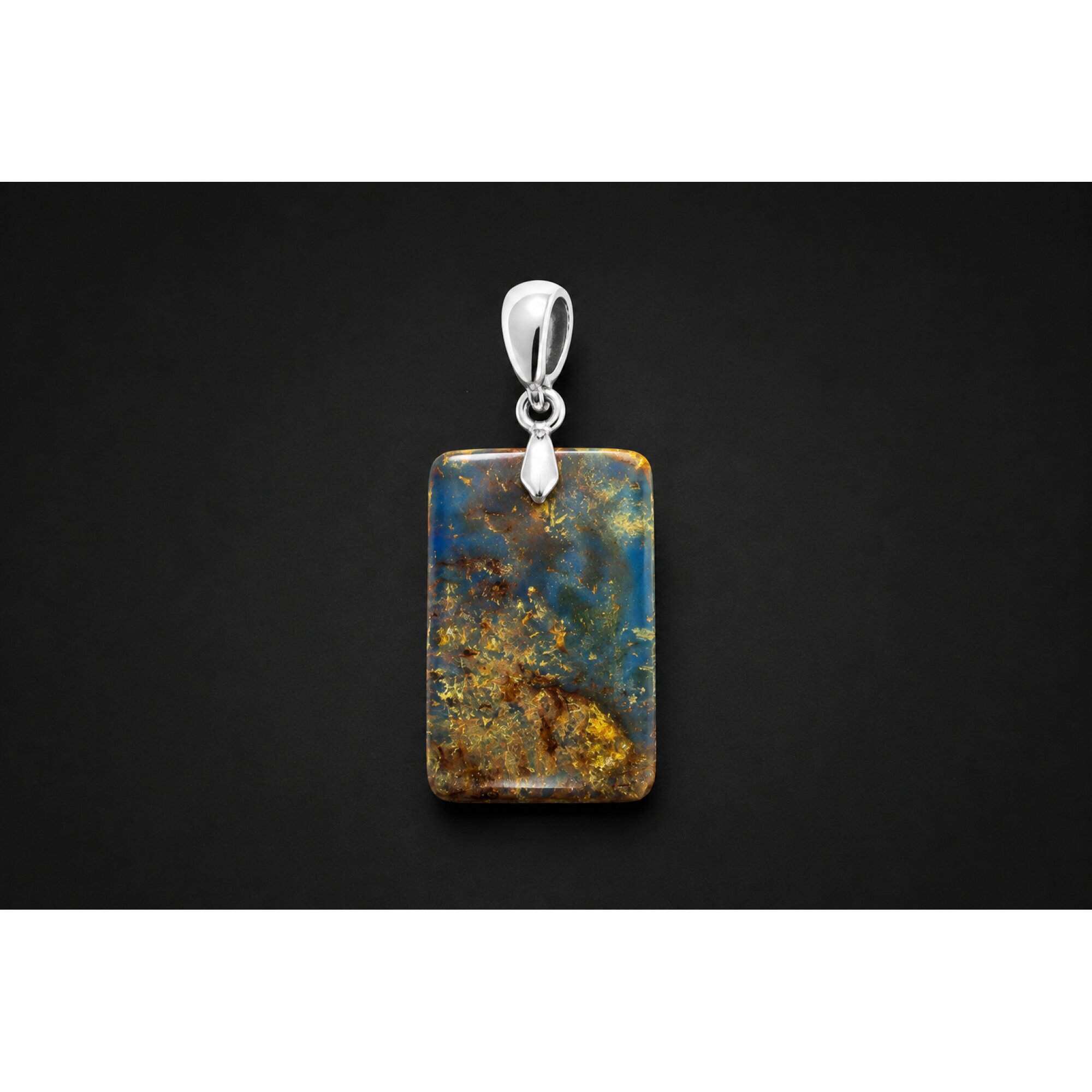Clear fall blue Natural Dominican Amber flat 925 Sterling Silver Pendant 36 mm – photo 6