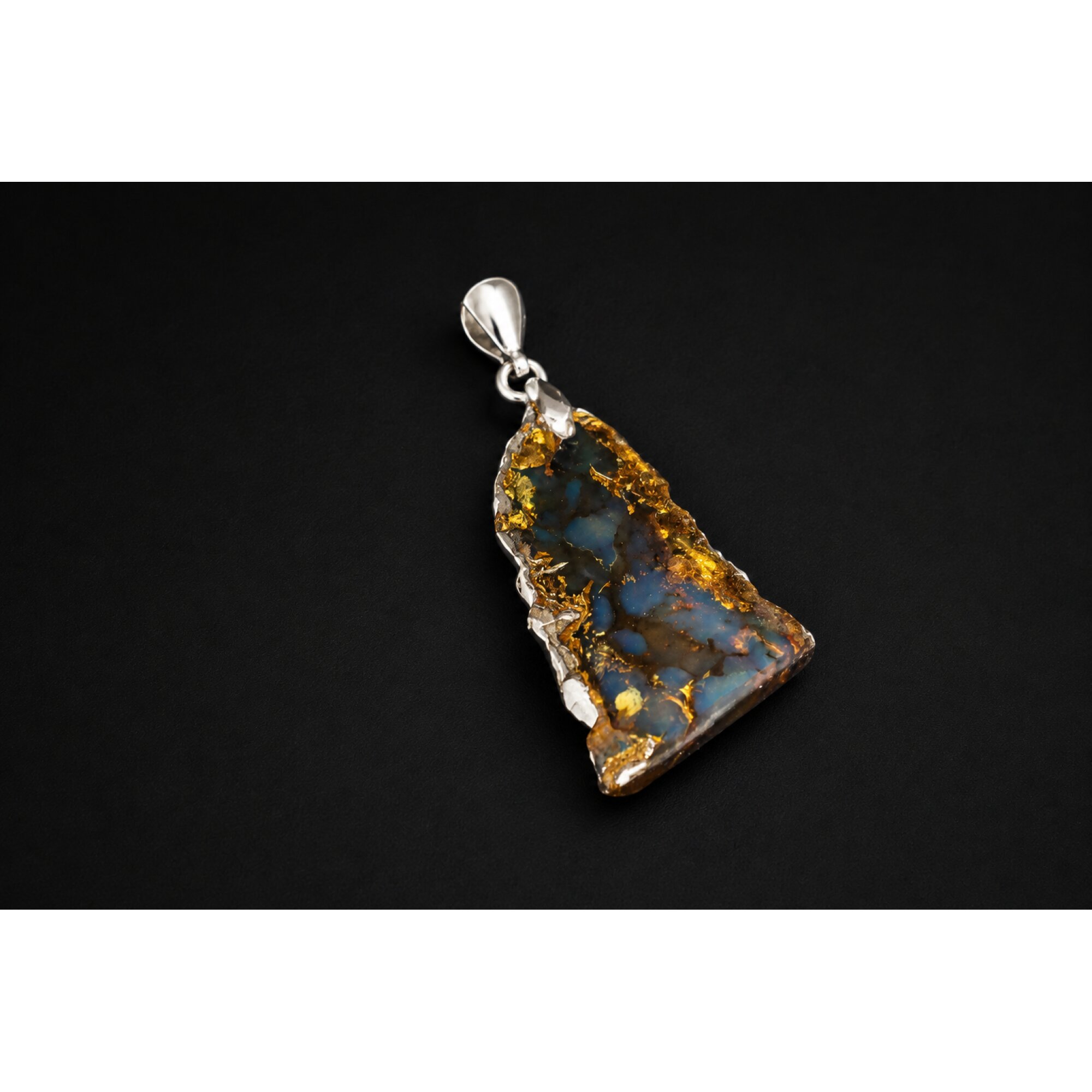 Clear deep blue Natural Dominican Amber slice 925 Sterling Silver Pendant 43 mm – photo 4