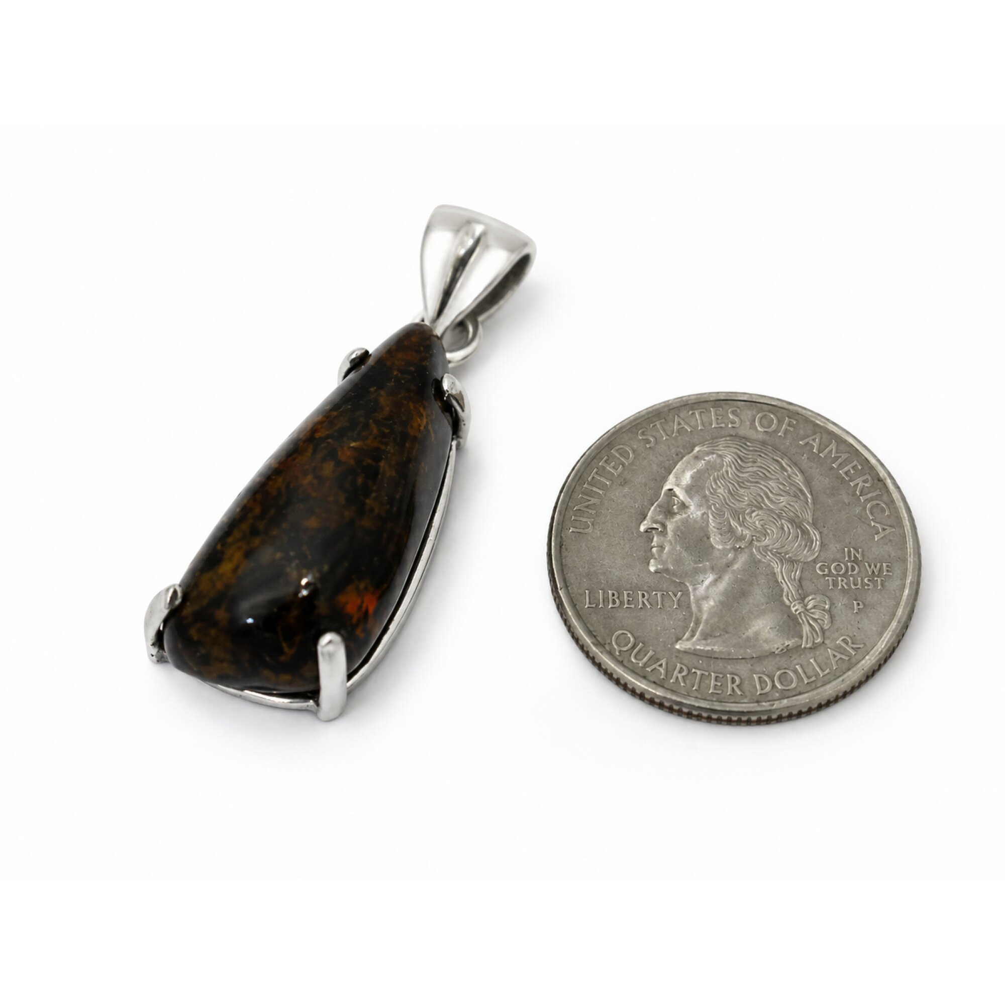Translucent green blue Natural Dominican Amber freeform 925 Pendant 39 mm – photo 6