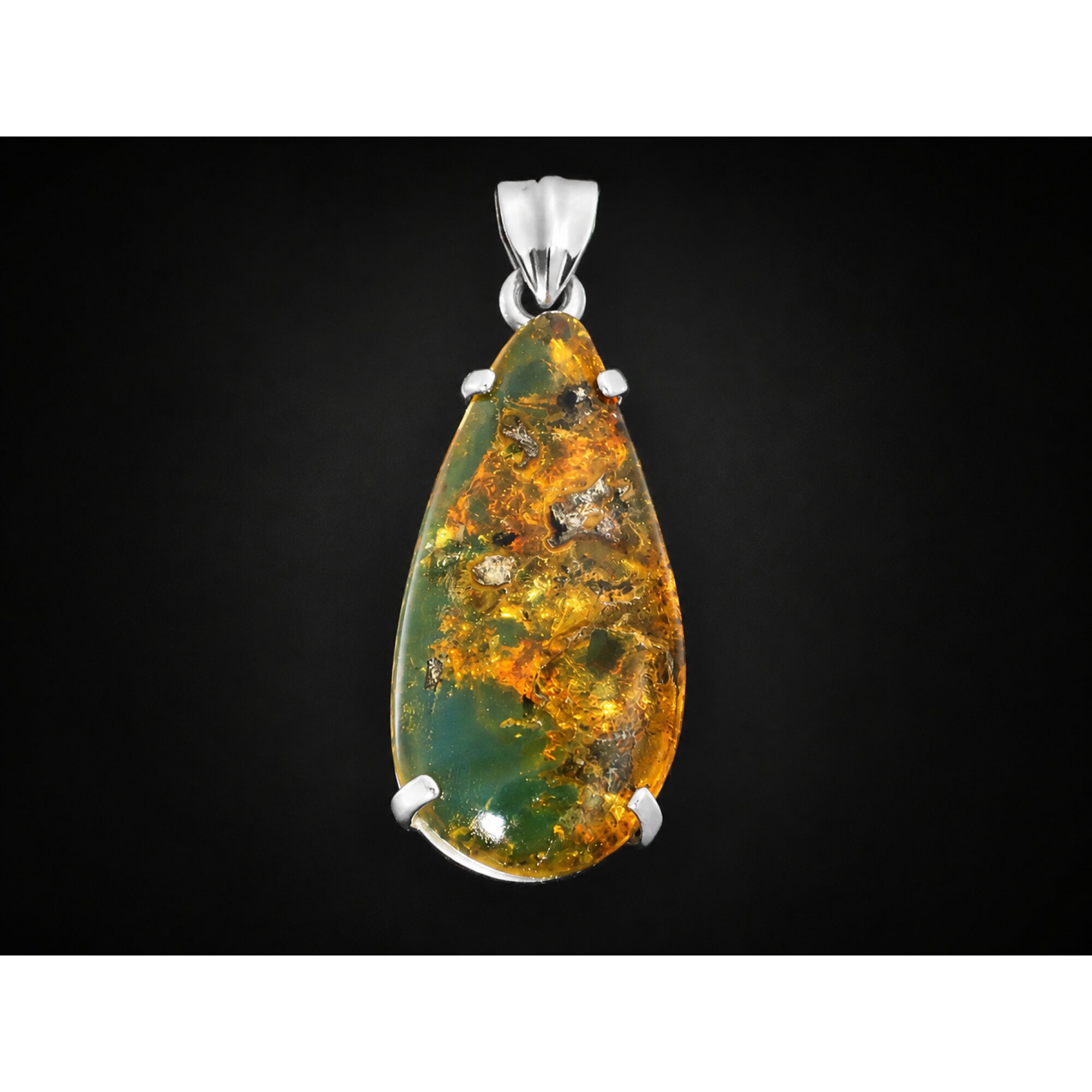 Translucent brown blue Natural Dominican Amber fall leaves 925 Pendant 49 mm – photo 2