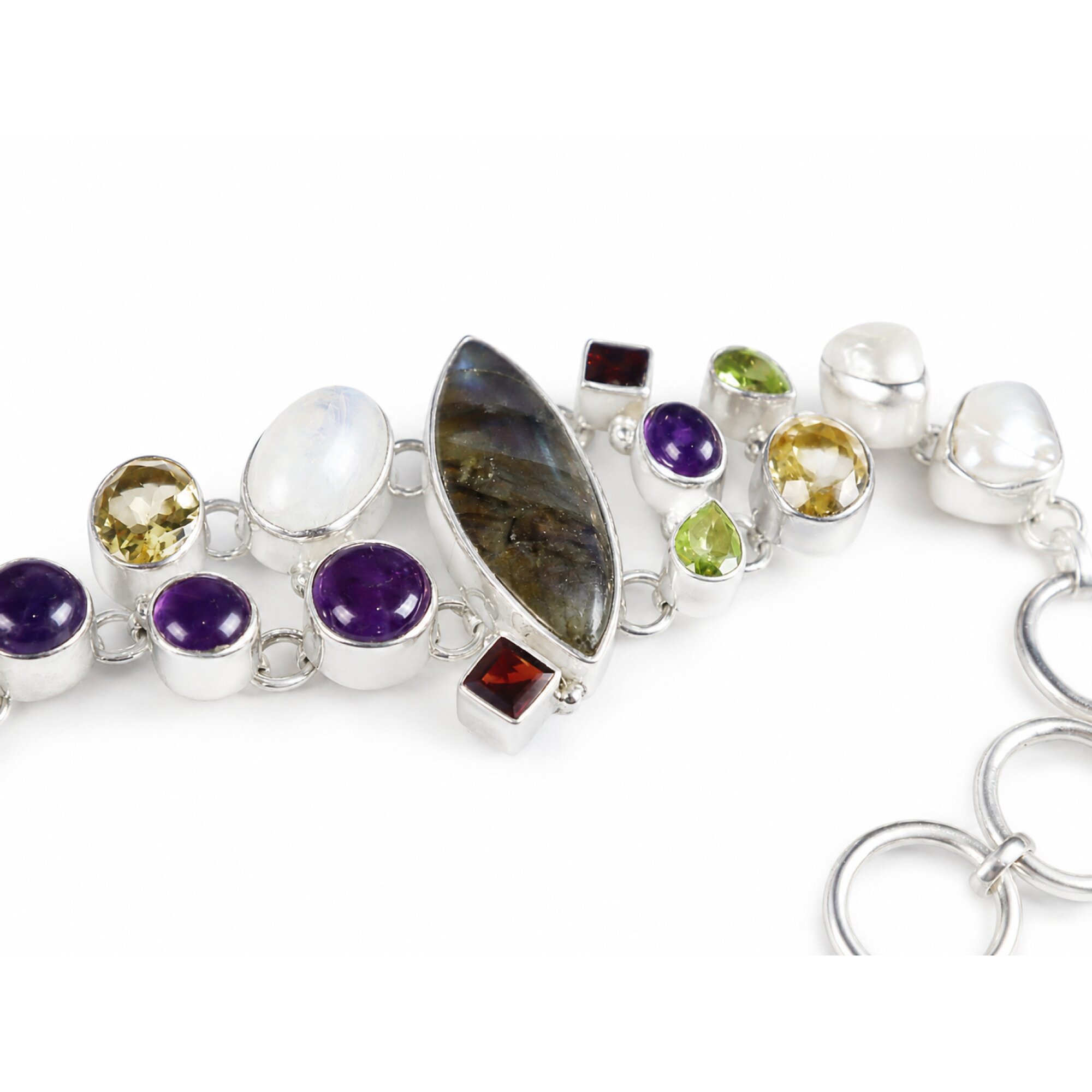 Translucent white purple yellow silver Natural Moonstone amethyst Bracelet 165 mm – photo 2