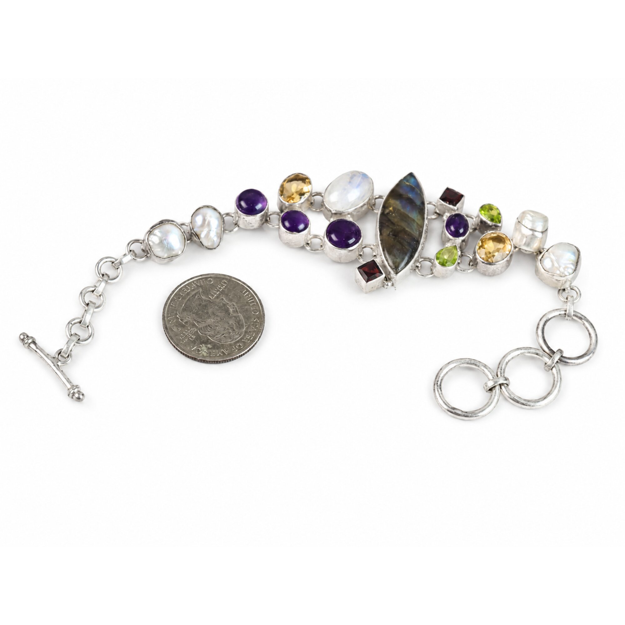 Translucent white purple yellow silver Natural Moonstone amethyst Bracelet 165 mm – photo 6