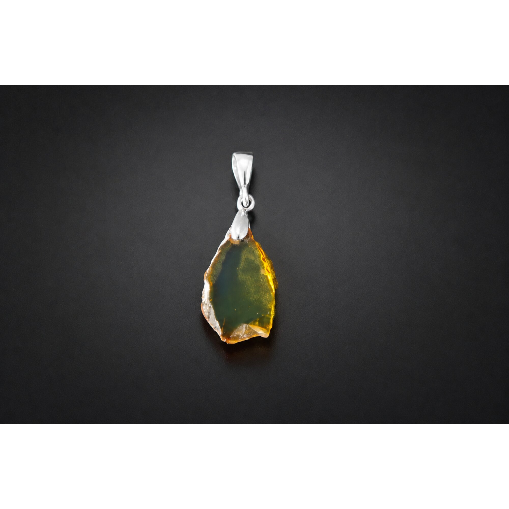 Clear green blue Natural Dominican Amber slice 925 Sterling Silver Pendant 32 mm – photo 2