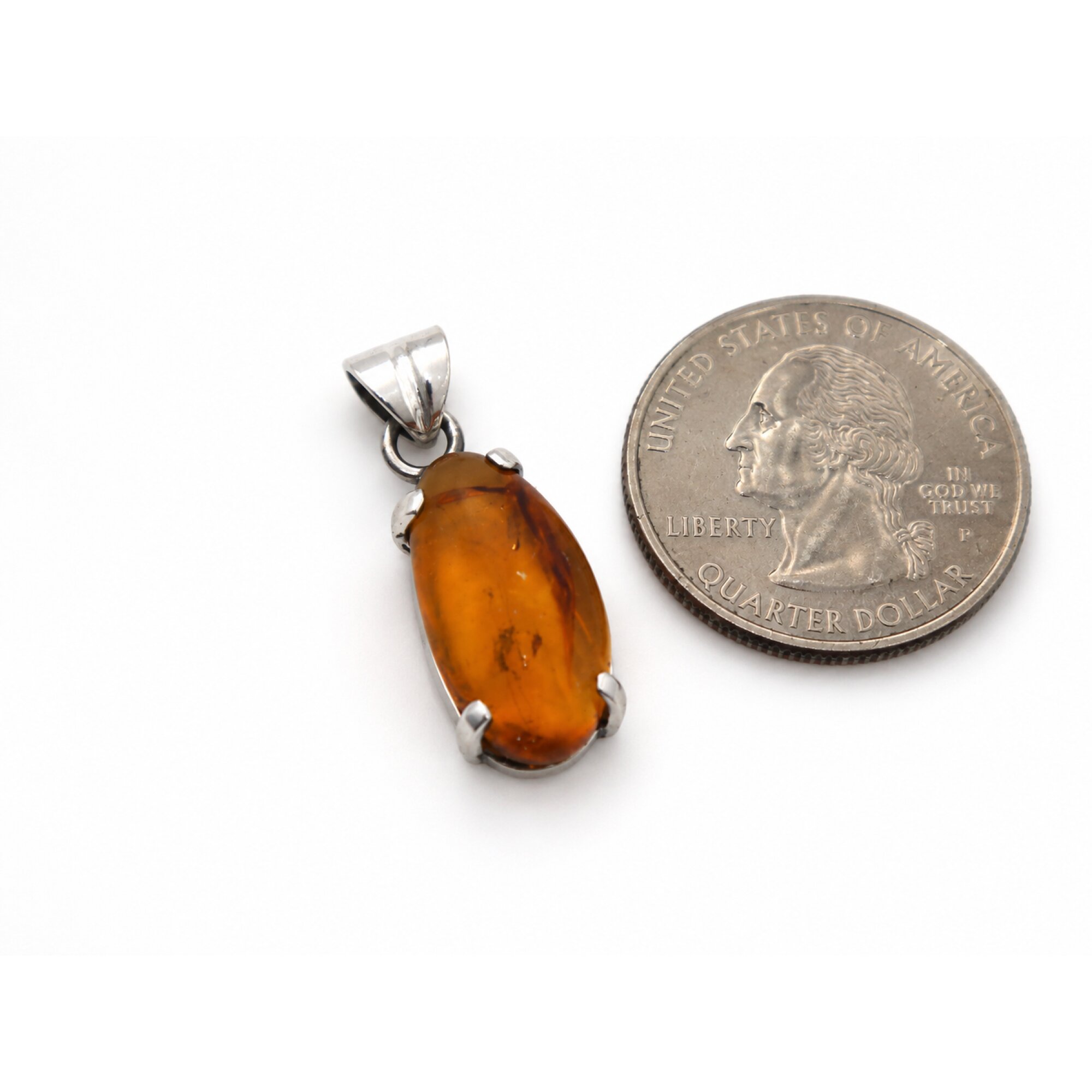 Clear deep blue Natural Dominican Amber teardrop 925 Sterling Pendant 30 mm – photo 3