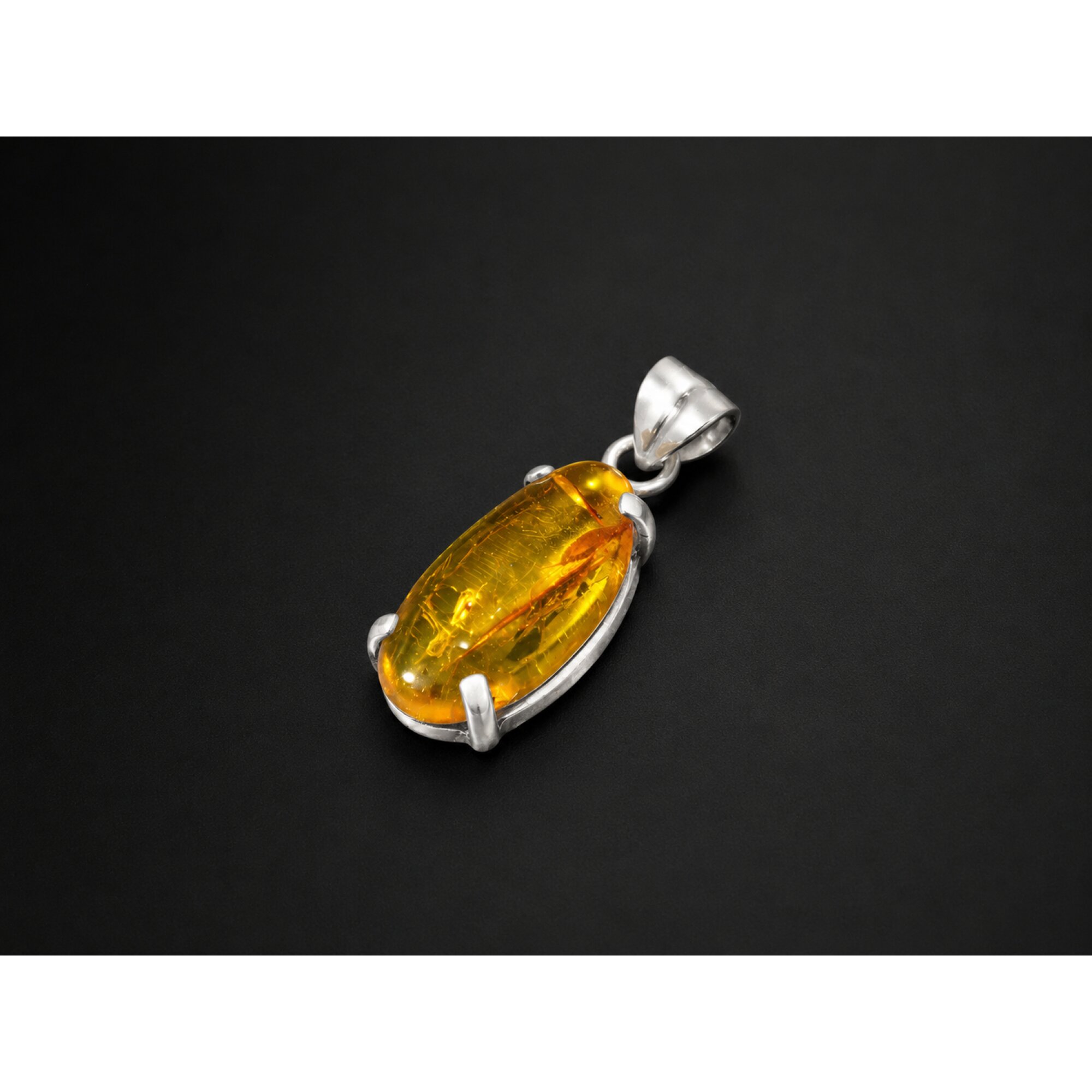 Clear deep blue Natural Dominican Amber teardrop 925 Sterling Pendant 30 mm – photo 6