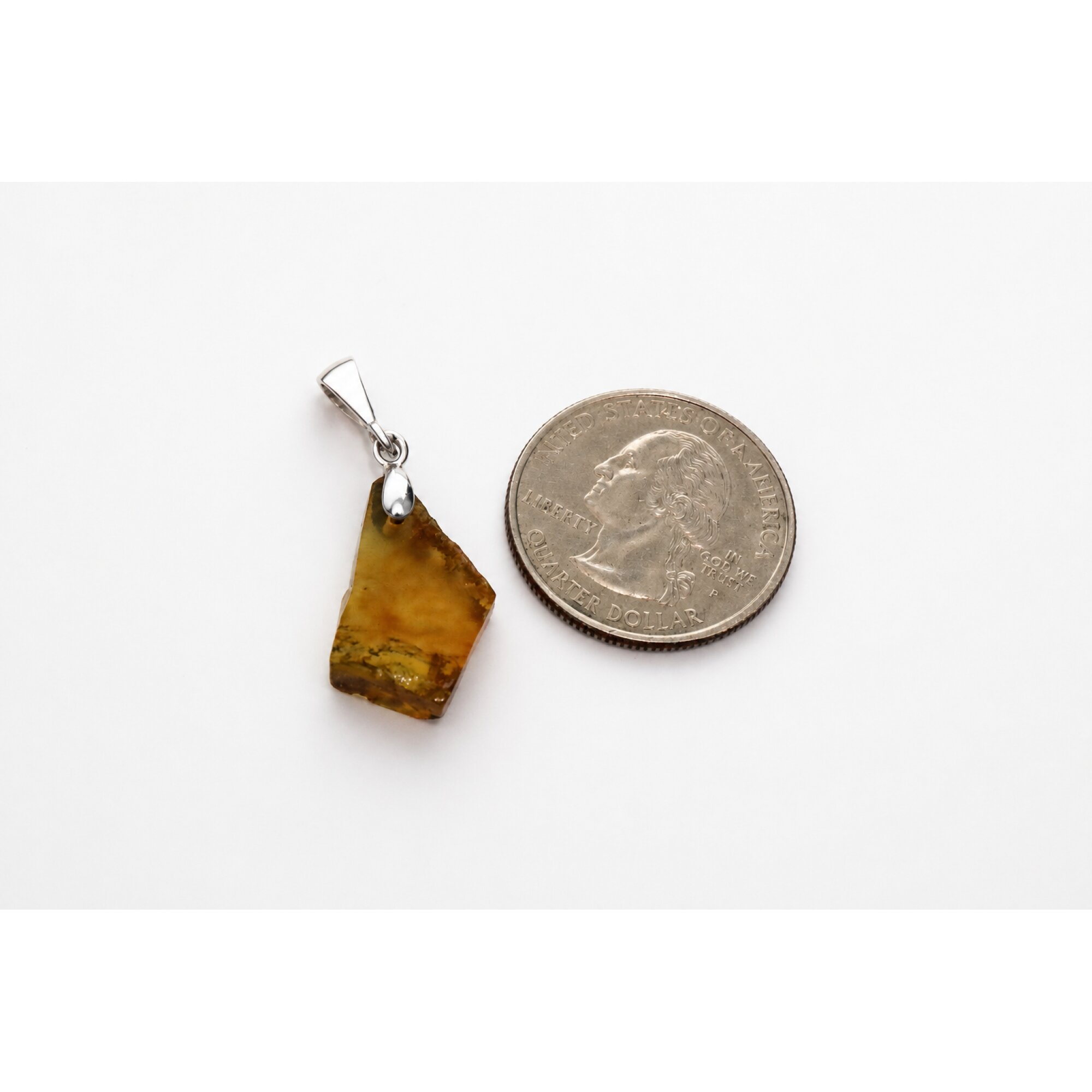 Clear light blue Natural Dominican Amber Freeform 925 Sterling Pendant 33 mm – photo 2