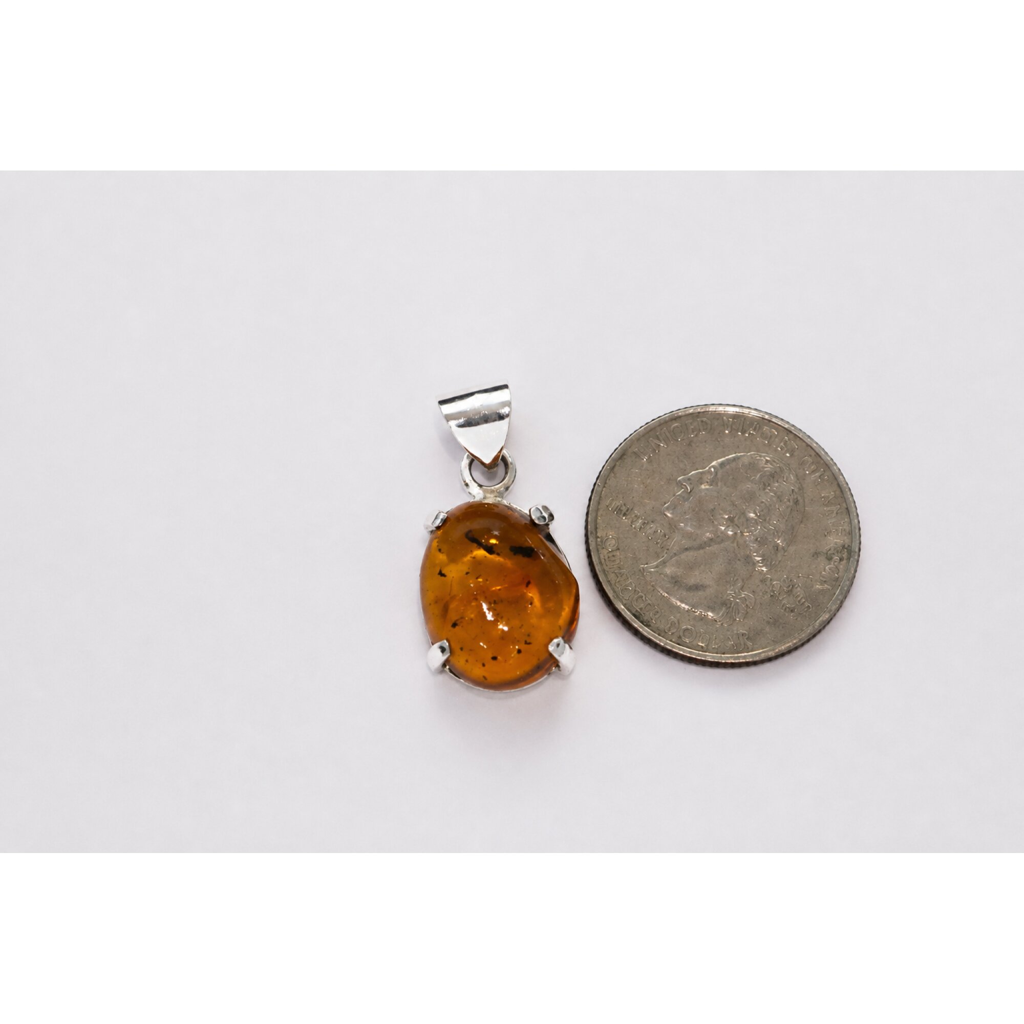 Clear light blue Natural Dominican Amber oval 925 Sterling Silver Pendant 28 mm – photo 2