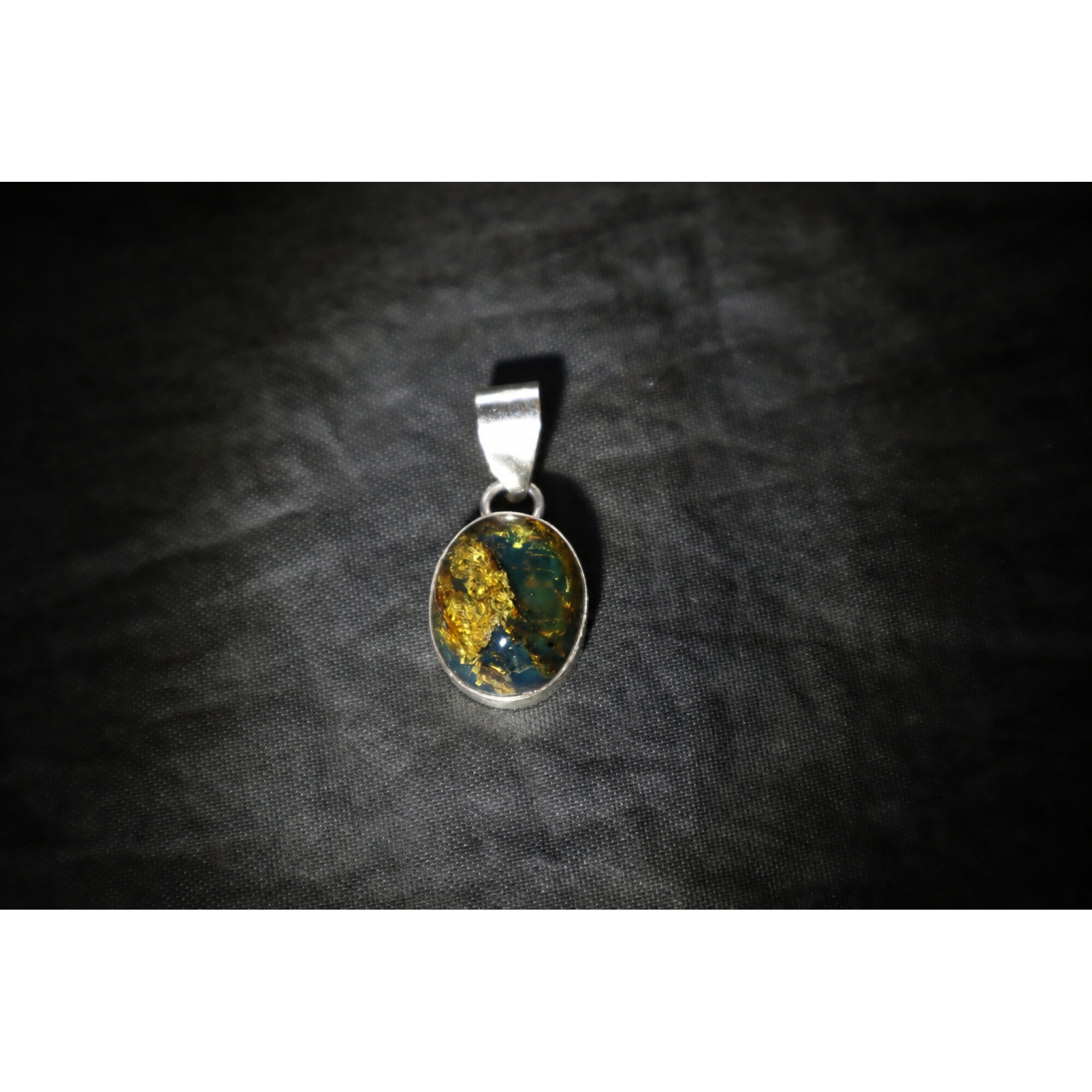 Translucent green blue Natural Dominican Amber oval 925 Sterling Pendant 24 mm – photo 3