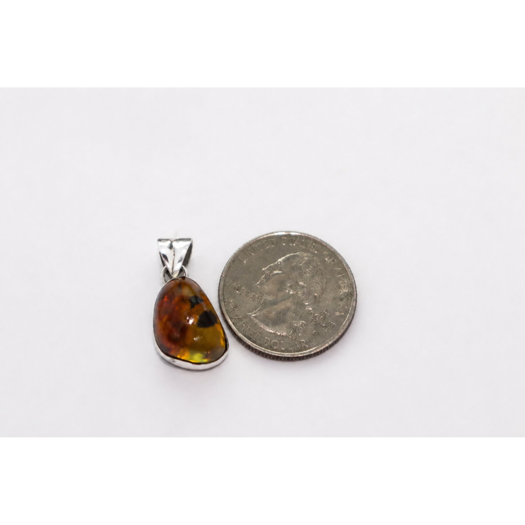 Clear cognac blue Natural Dominican Amber drop 925 Sterling Silver Pendant 25 mm – photo 5