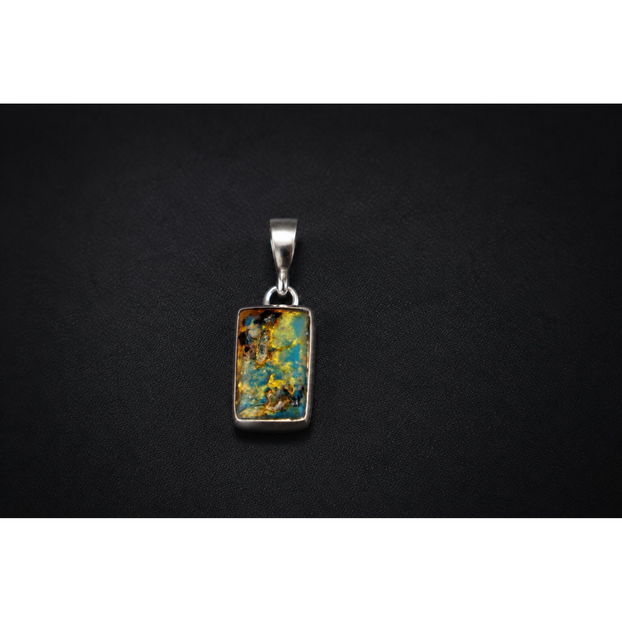 Translucent deep blue Natural Dominican Amber rectangular 925 Pendant 28 mm – photo 2