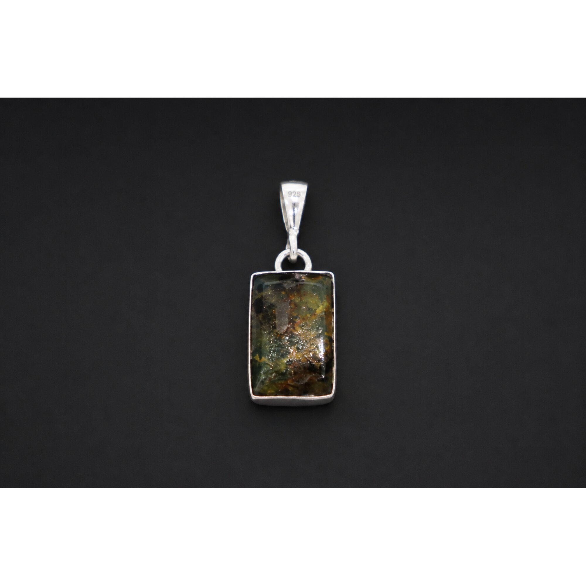 Translucent deep blue Natural Dominican Amber rectangular 925 Pendant 28 mm – photo 4