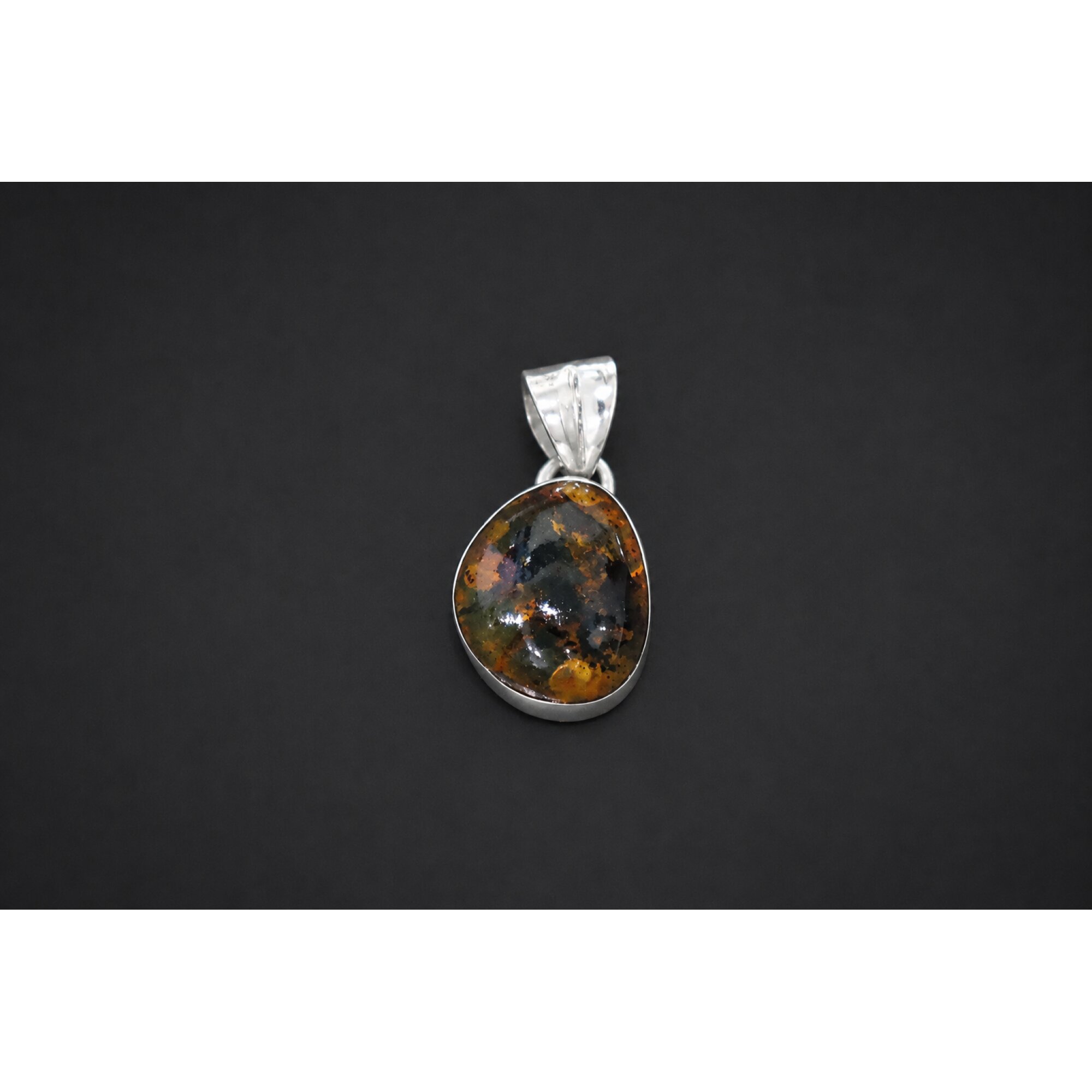 Translucent deep blue Natural Dominican Amber oval 925 Sterling Pendant 24 mm – photo 5
