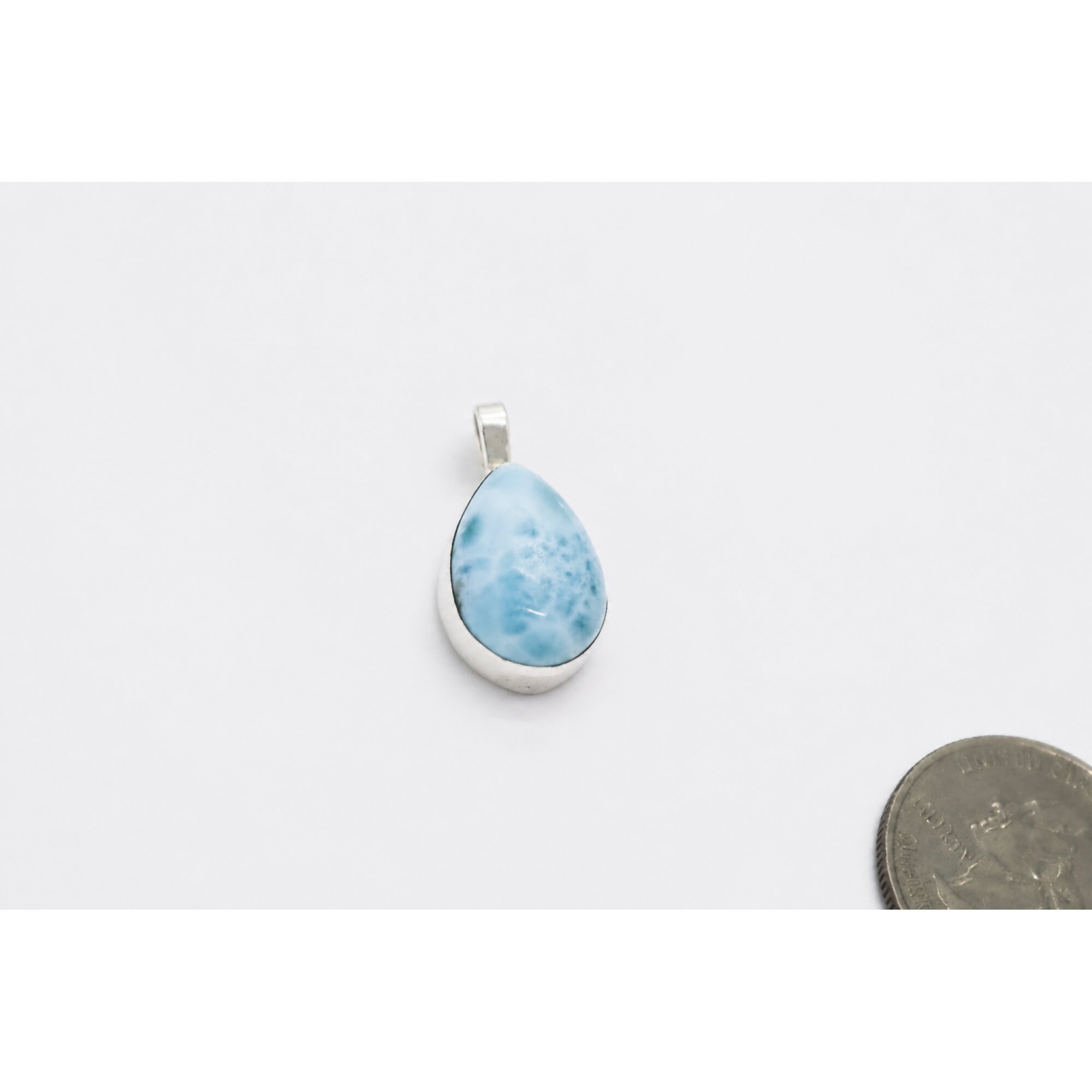 light blue Natural Dominican Larimar teardrop 925 Sterling Silver Pendant 24 mm – photo 5