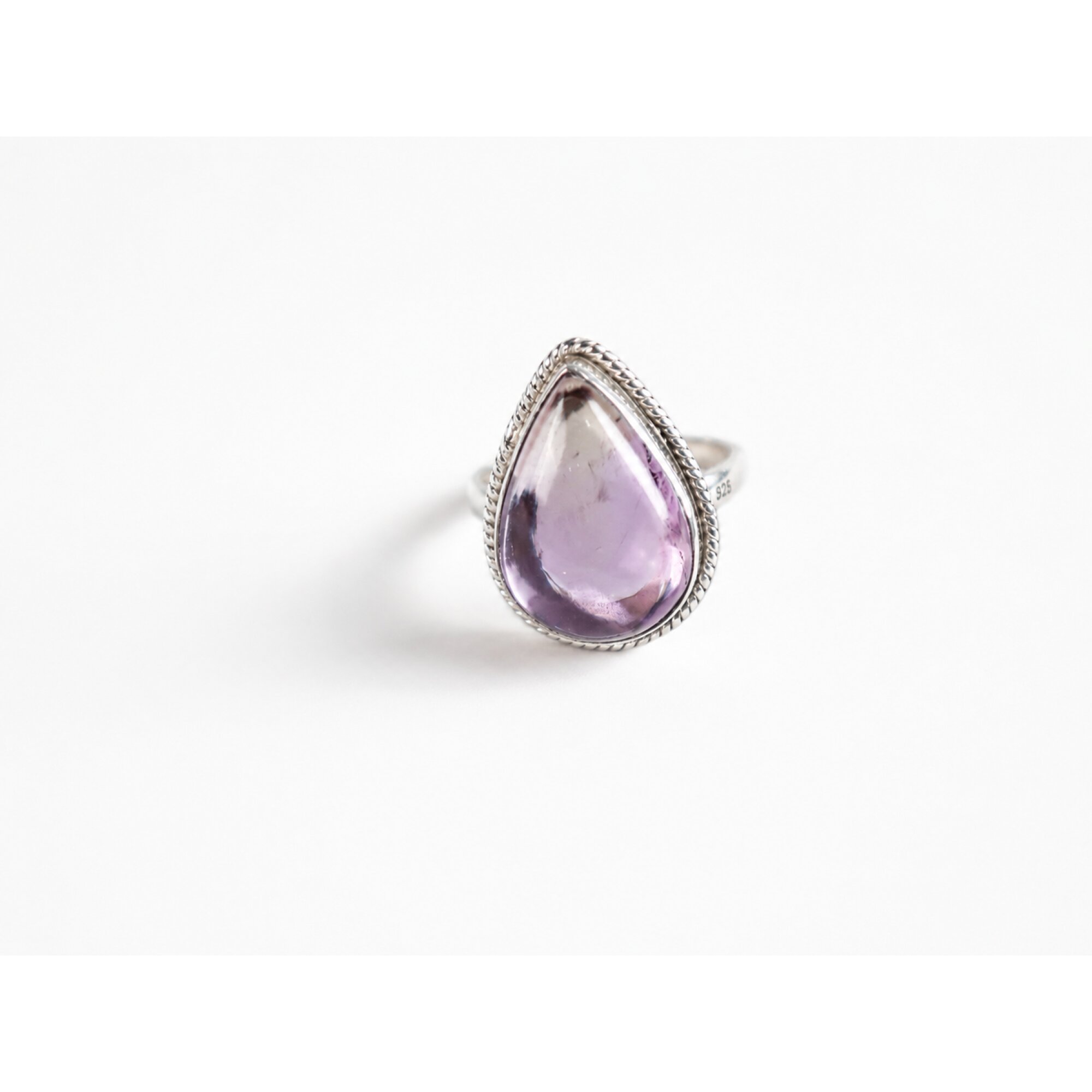 Clear Purple Natural Amethyst teardrop 925 Sterling Silver Ring Size 7.25 – photo 5
