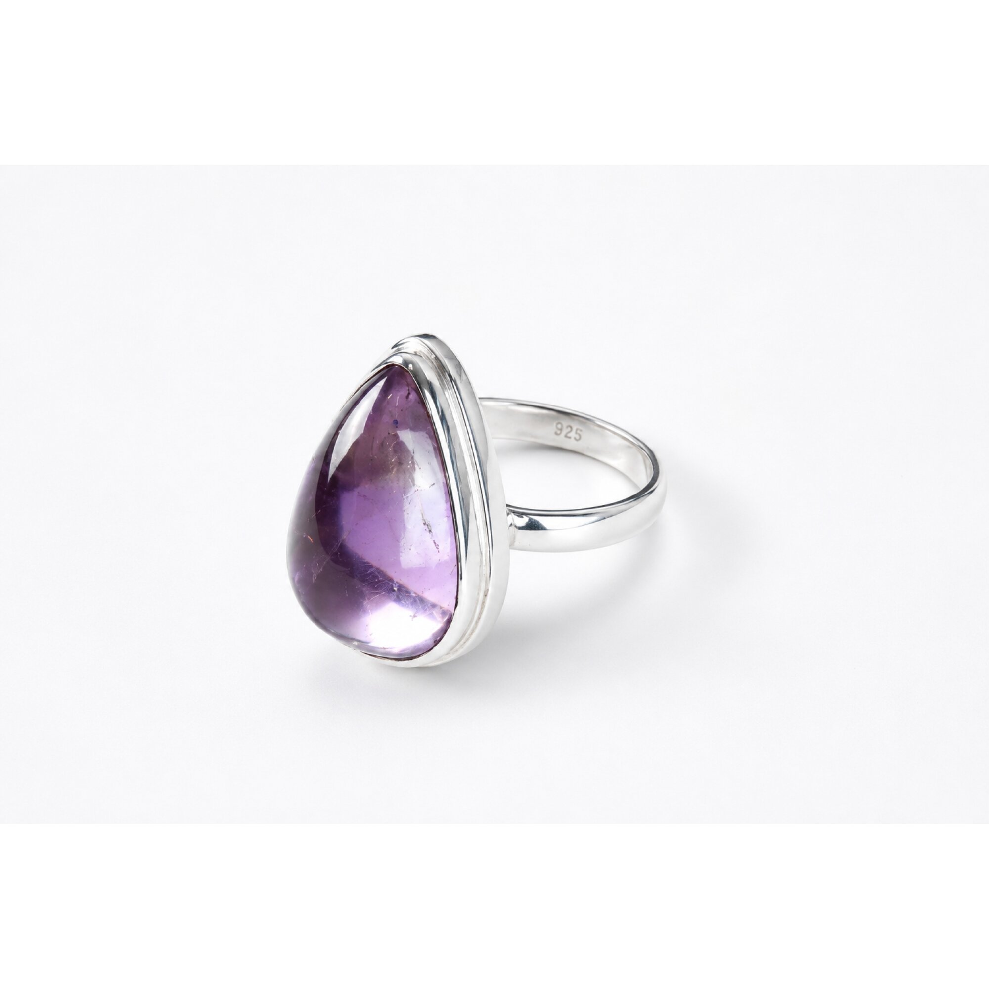 Clear purple Natural amethyst teardrop 925 Sterling Silver Ring Size 7.50 – photo 3