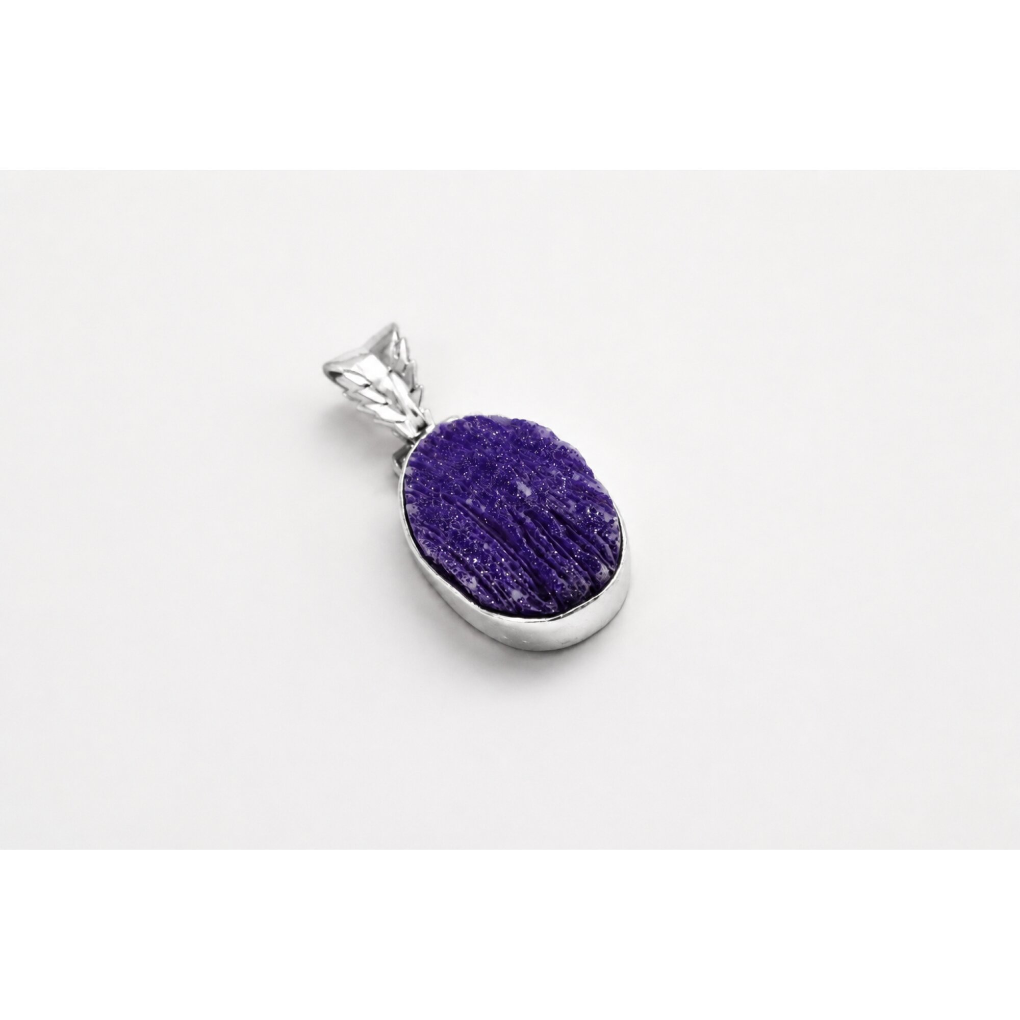 violet Purple Charoite oval 925 Sterling Silver Pendant 38 mm – photo 3
