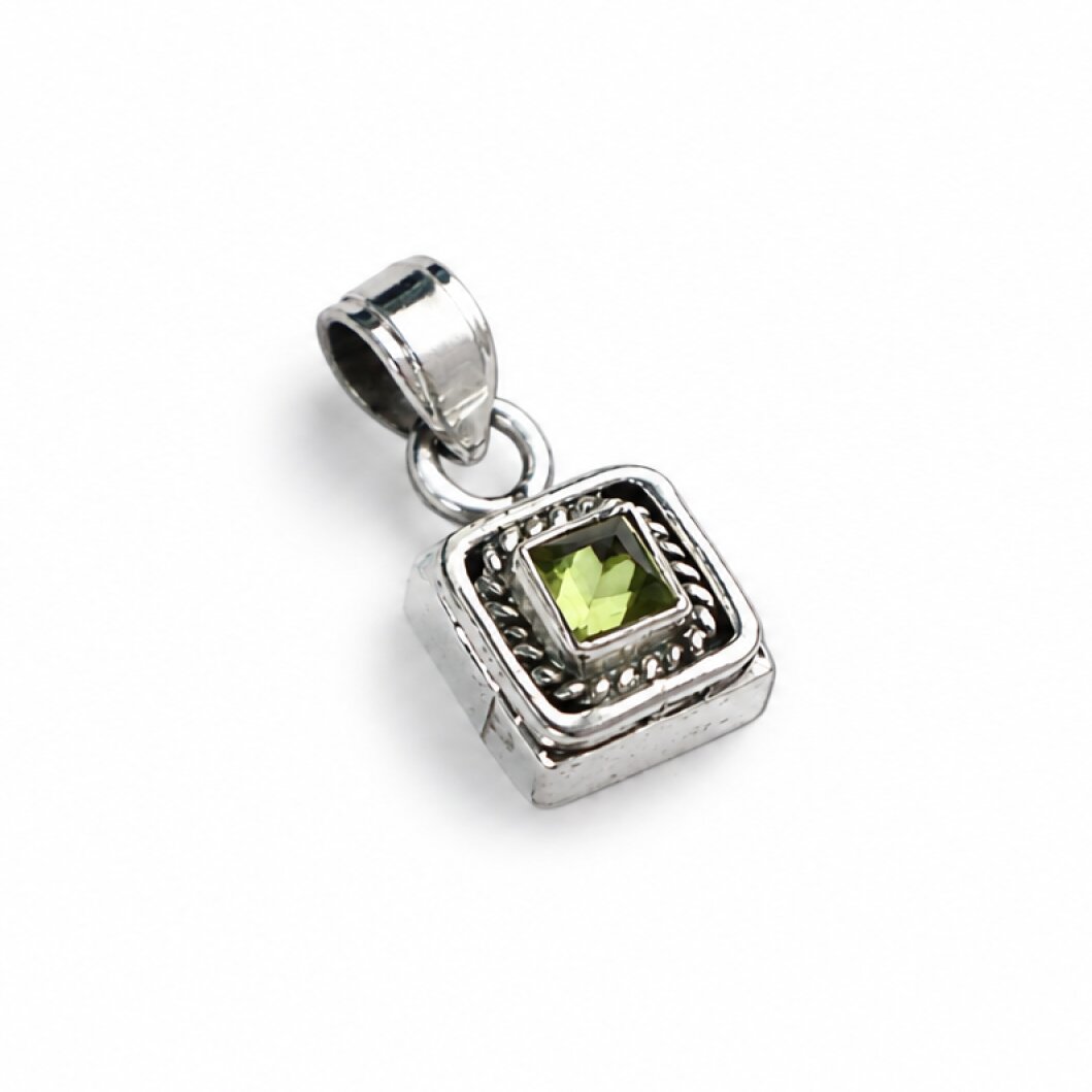 Clear green Natural citrine 925 Sterling Silver Pendant 25 mm – photo 2