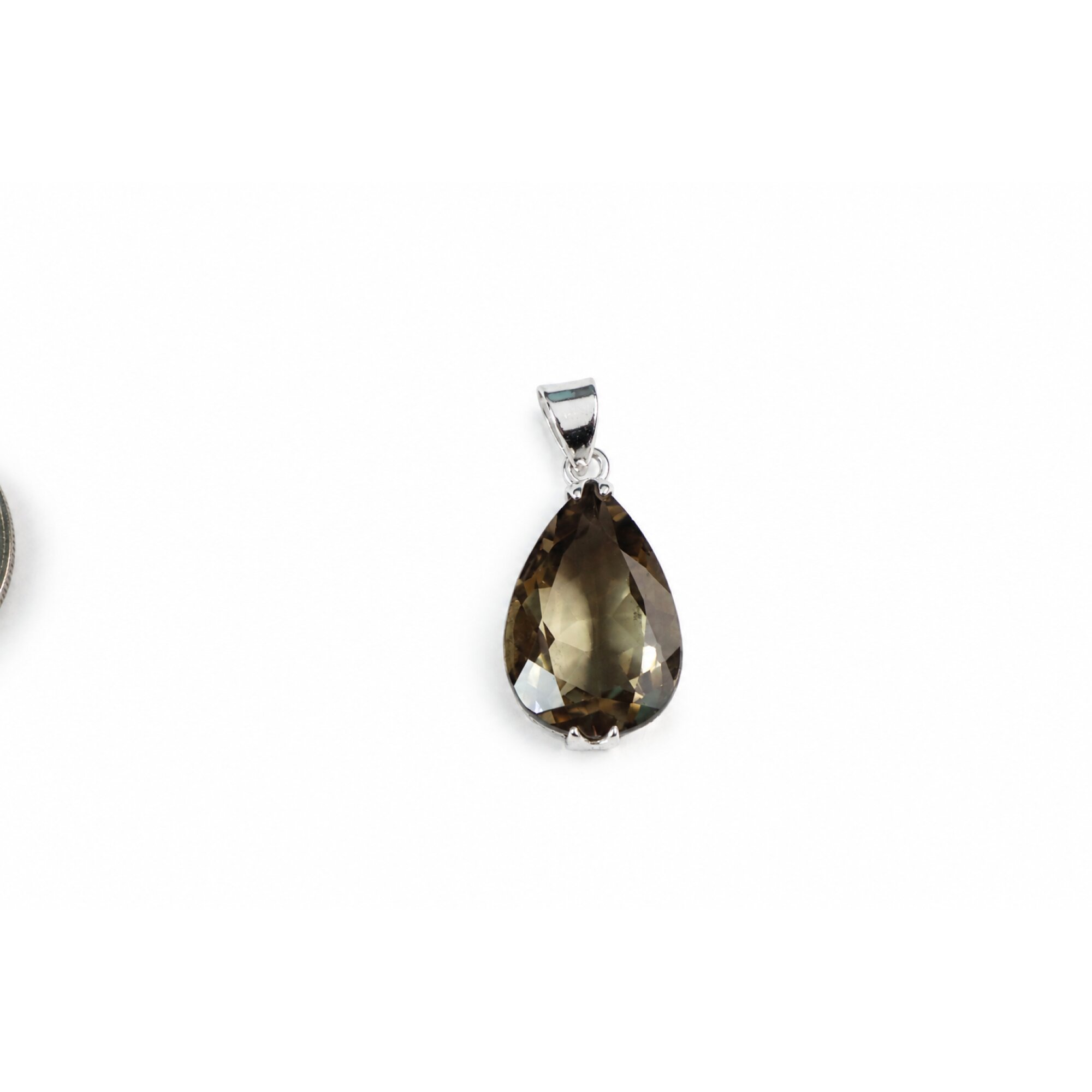 Clear green Natural smokey quartz teardrop 925 Sterling Silver Pendant 39 mm – photo 7