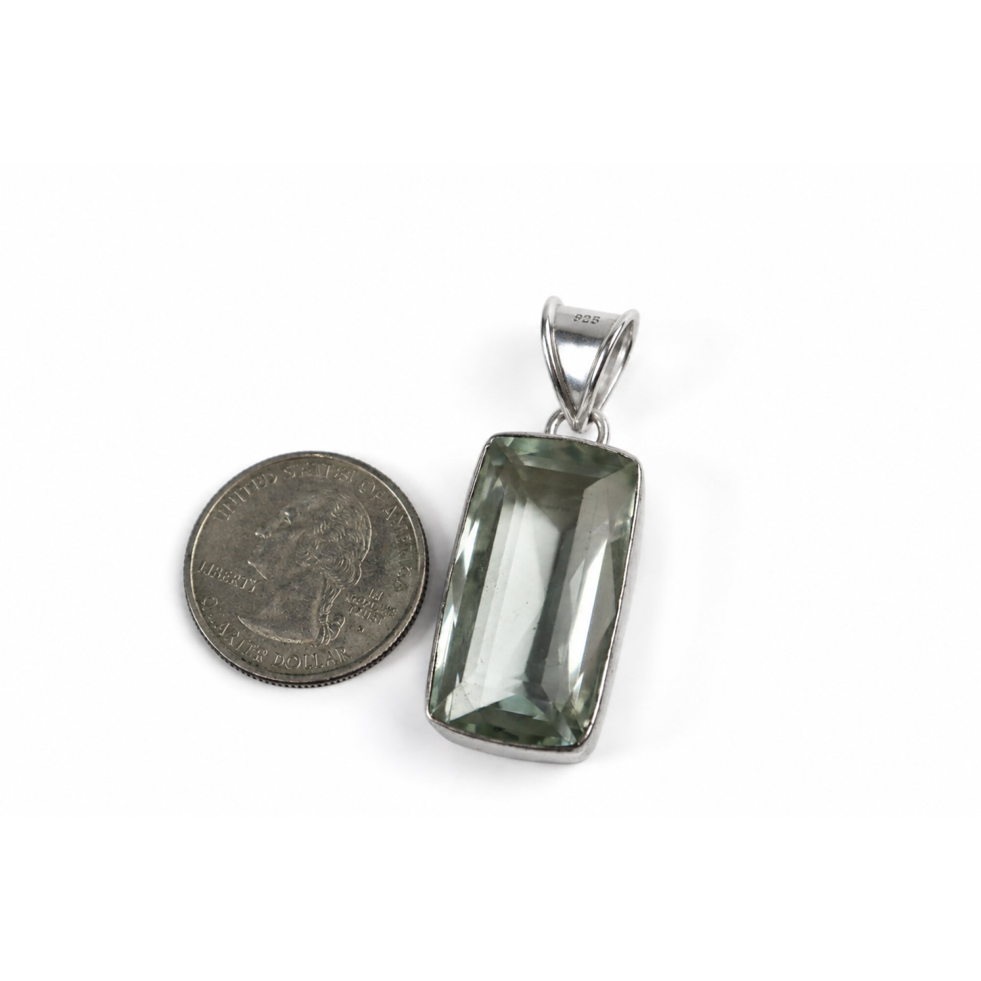 Green Natural Amethyst rectangular octagon cut 925 Sterling Silver Pendant 45 mm – photo 5