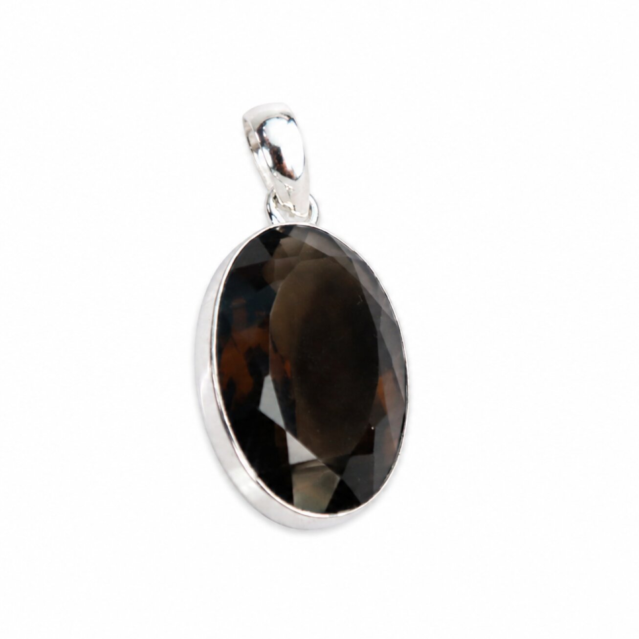 Clear purple Natural smokey quartz oval 925 Sterling Silver Pendant 43 mm