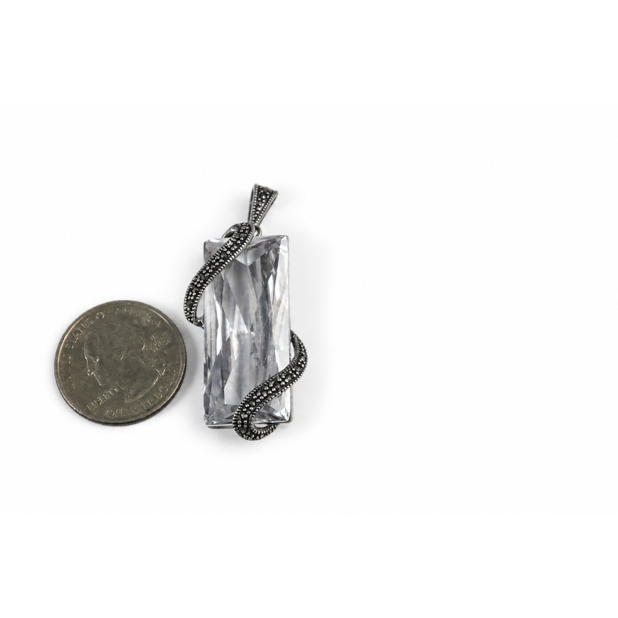 Crystal Clear white Rock Crystal Rectangle 925 Sterling Silver Pendant 50 mm – photo 3