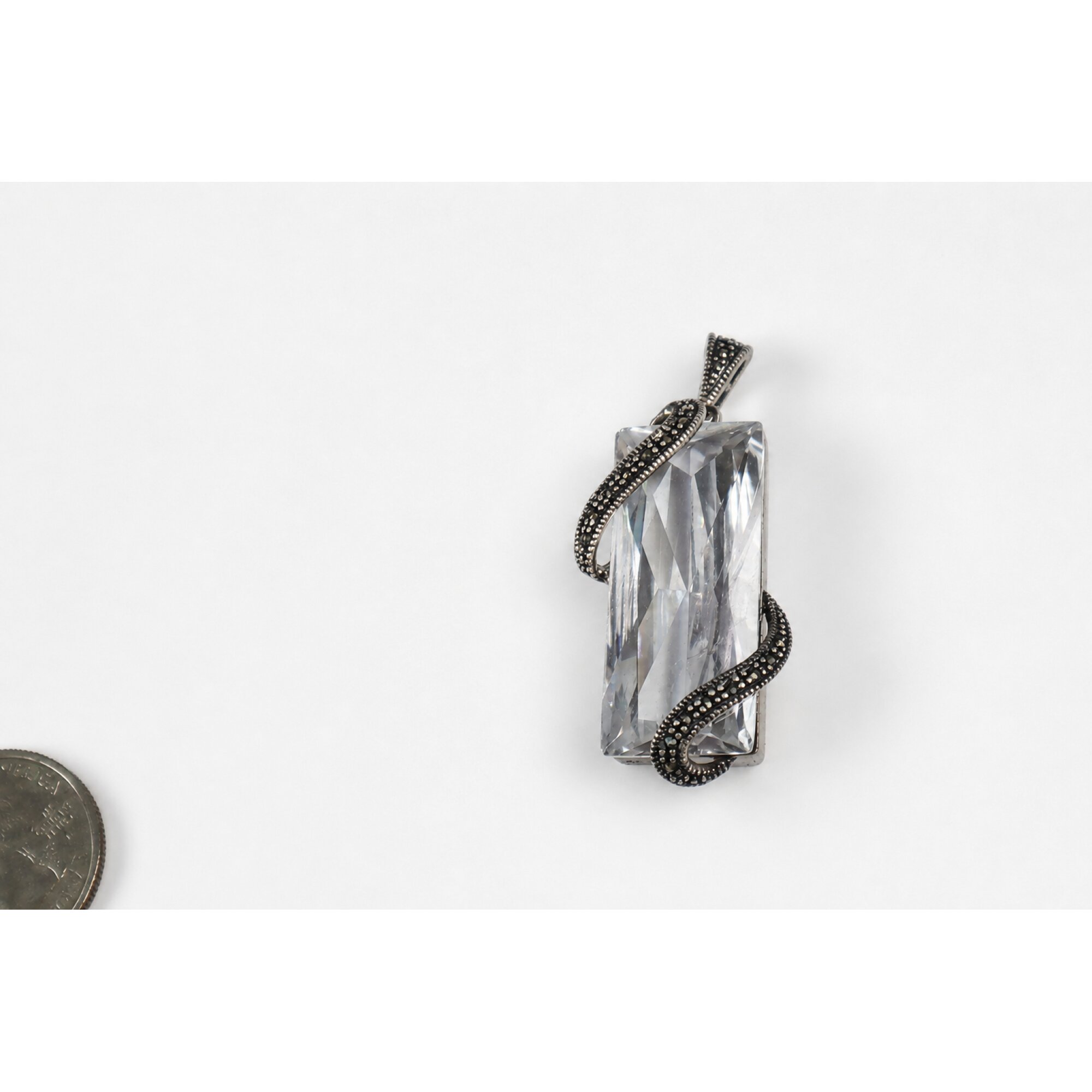 Crystal Clear white Rock Crystal Rectangle 925 Sterling Silver Pendant 50 mm – photo 6