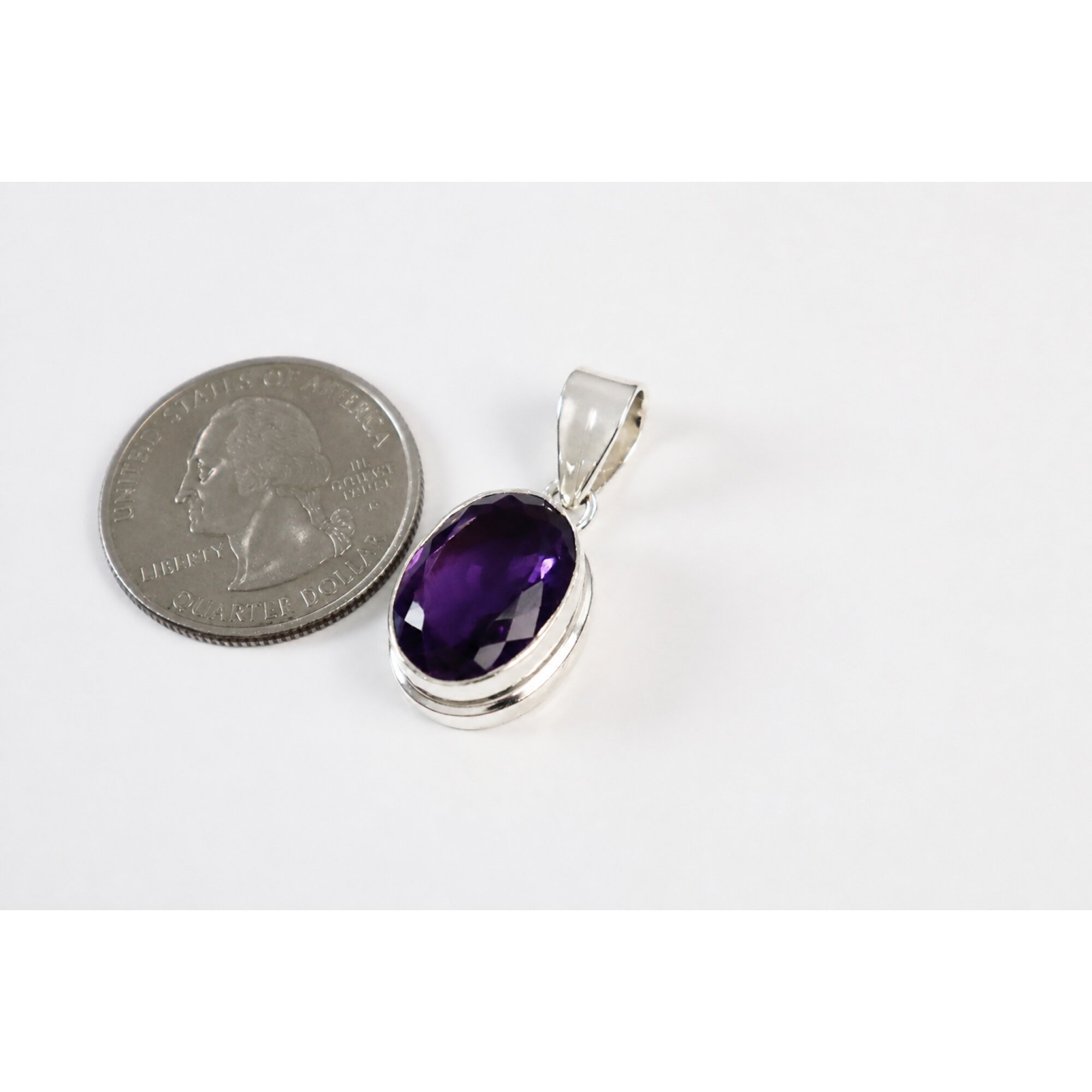 Clear purple Natural amethyst oval 925 Sterling Silver Pendant 29 mm – photo 5