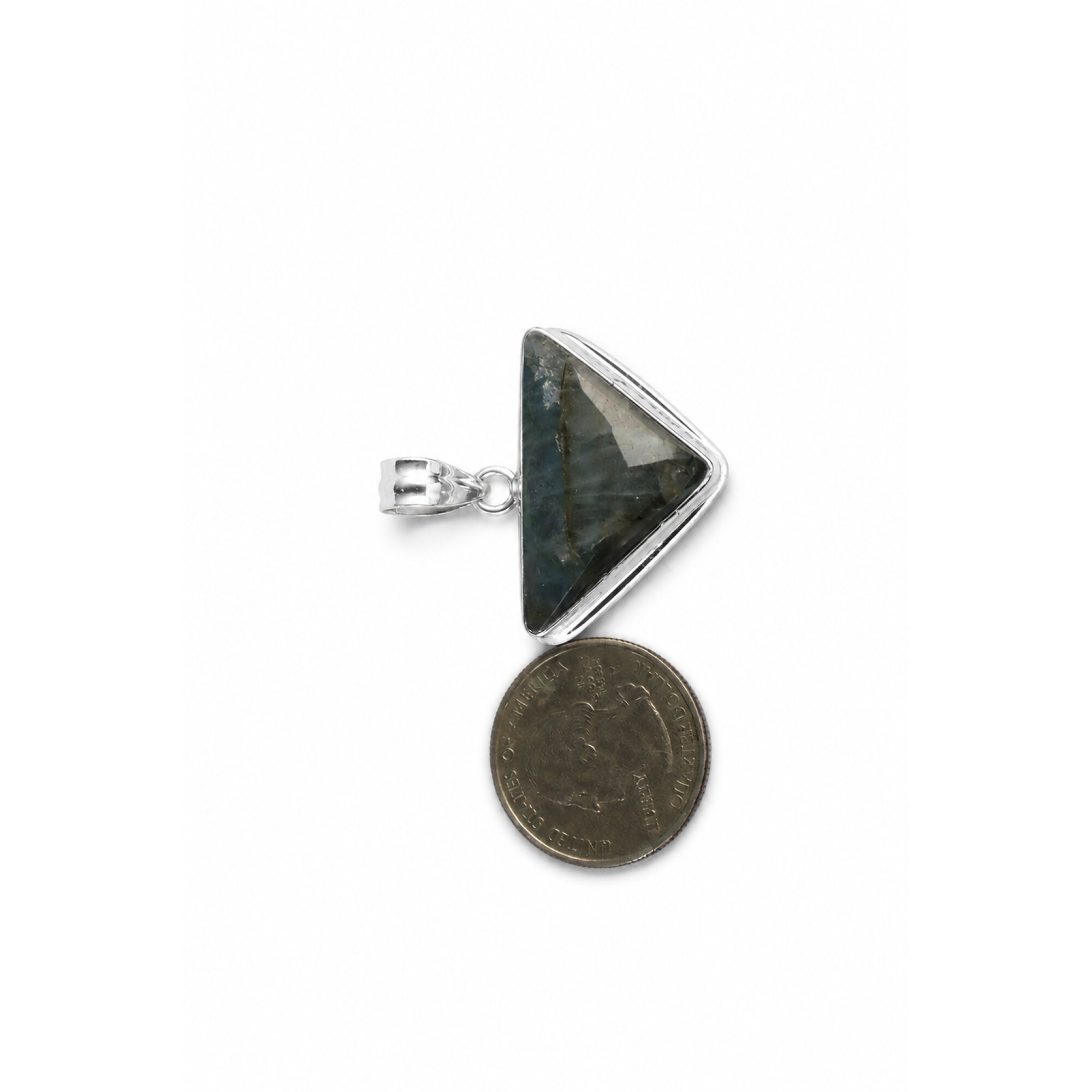 Clear green violet Labradorite triangle 925 Sterling Silver Pendant 38 mm – photo 7