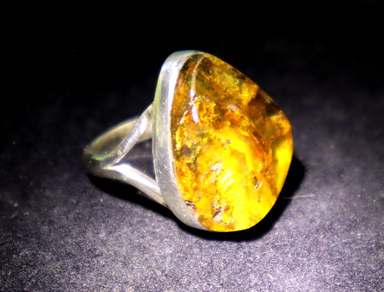 Impressive Natural Translucent Yellow Orange Amber .925 Sterling Silver Ring #7 – photo 6