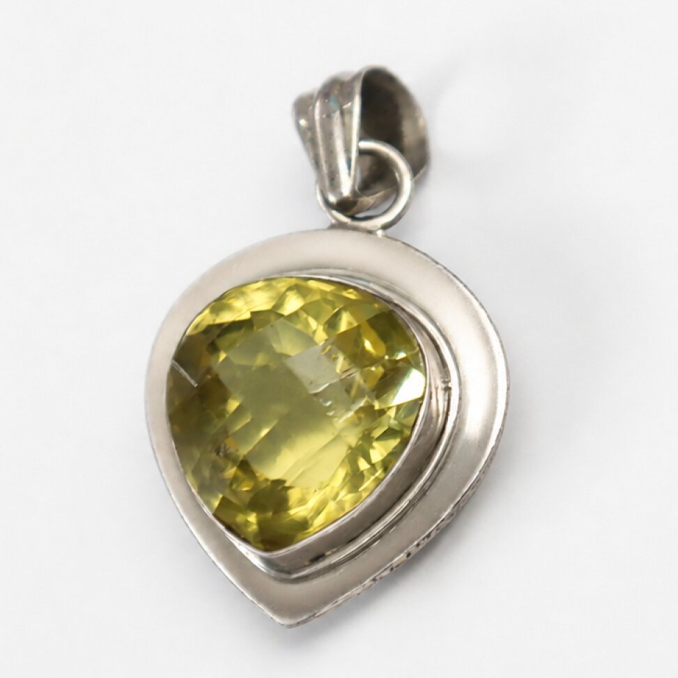 Clear yellow Natural citrine heart 925 Sterling Silver Pendant 41 mm