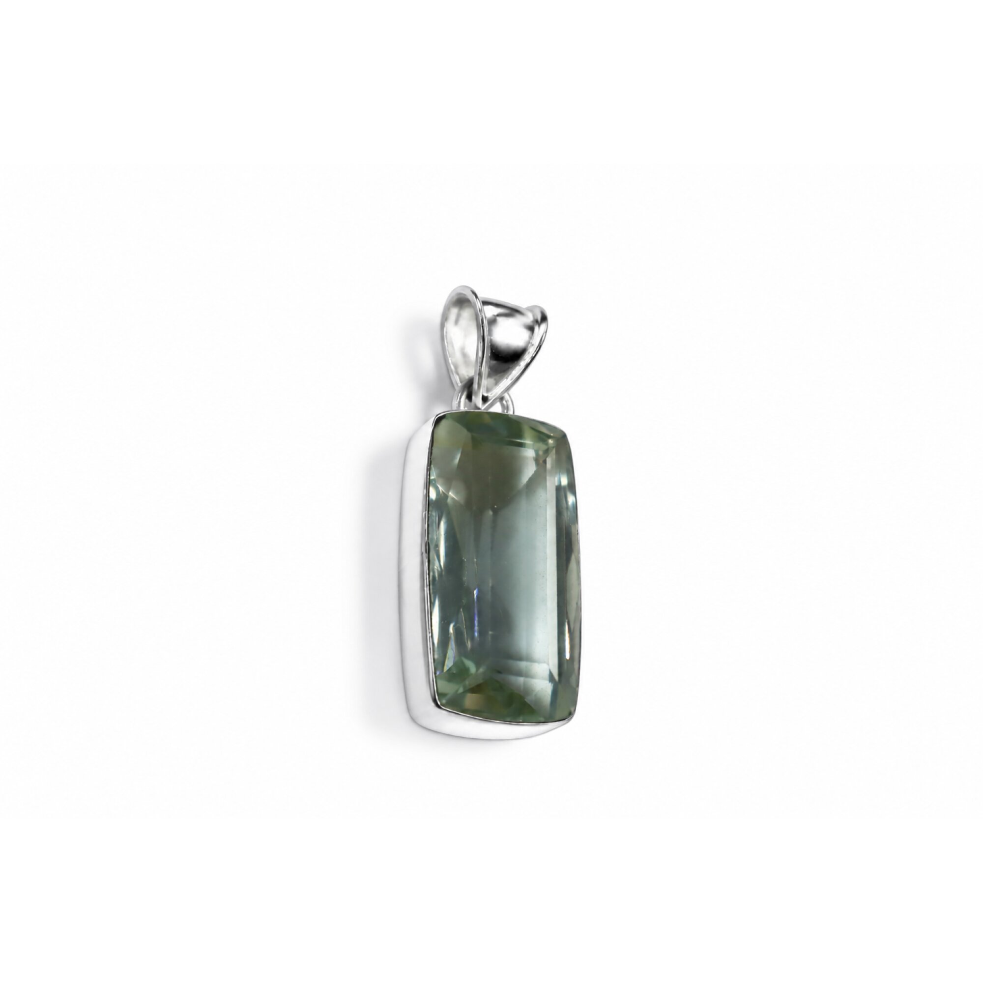Clear green Natural amethyst rectangle 925 Sterling Silver Pendant 46 mm – photo 8