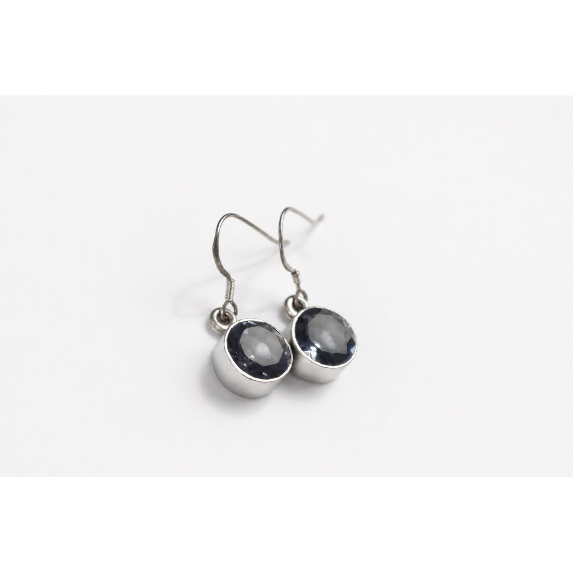 Clear blue Natural aquamarine round faceted 925 Sterling Silver Earrings 30 mm – photo 6