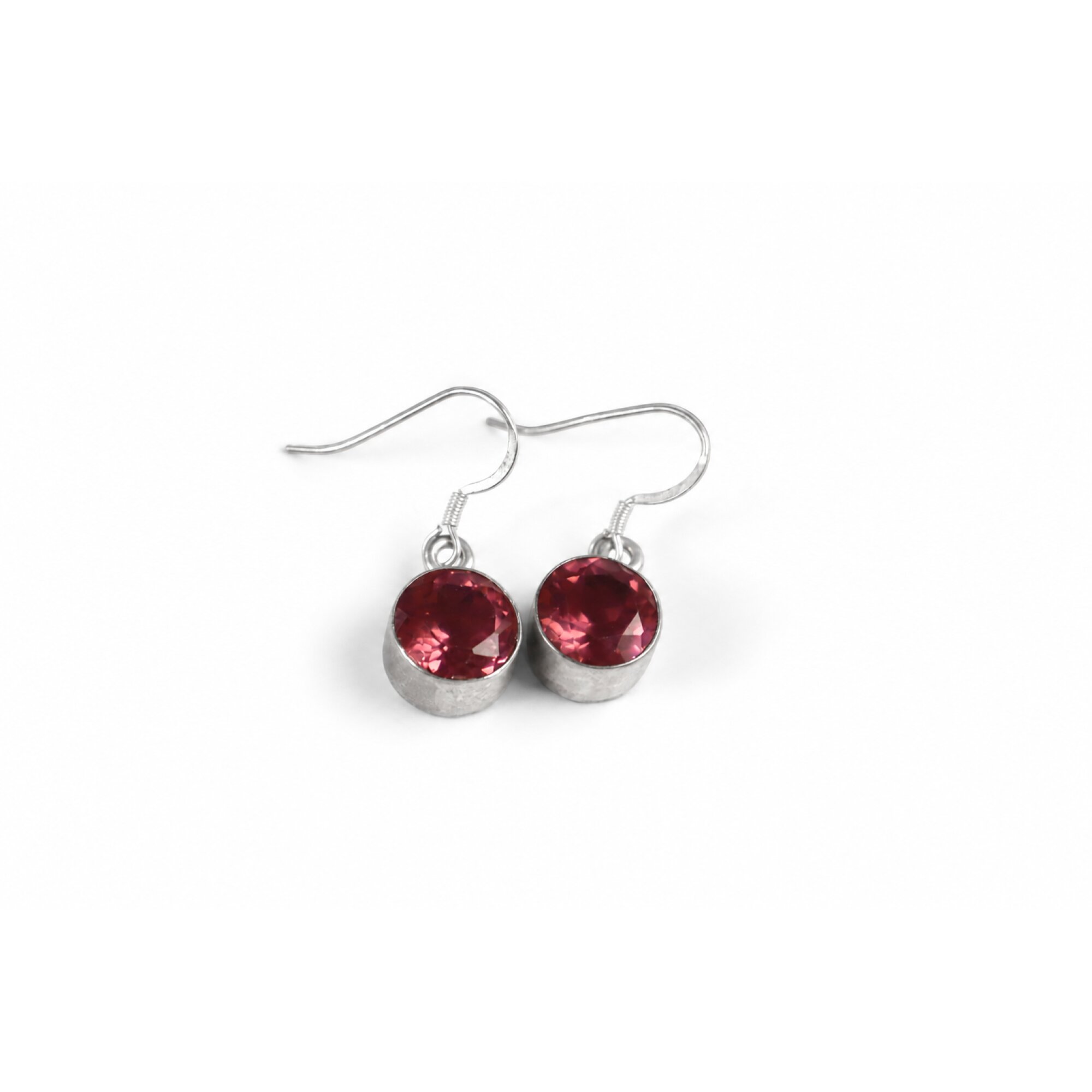 Clear red Garnet round faceted 925 Sterling Silver Earrings 28 mm – photo 3