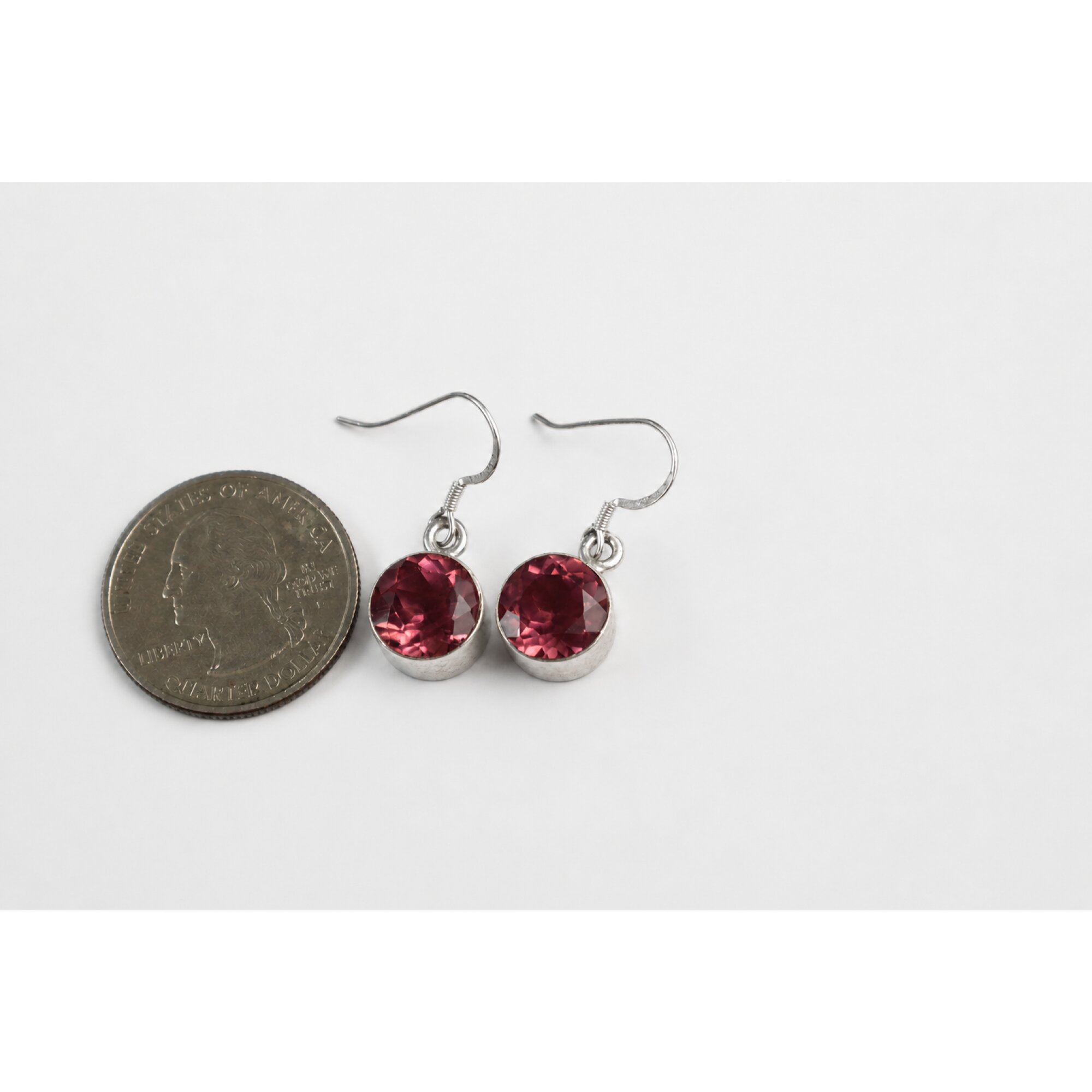 Clear red Garnet round faceted 925 Sterling Silver Earrings 28 mm – photo 7