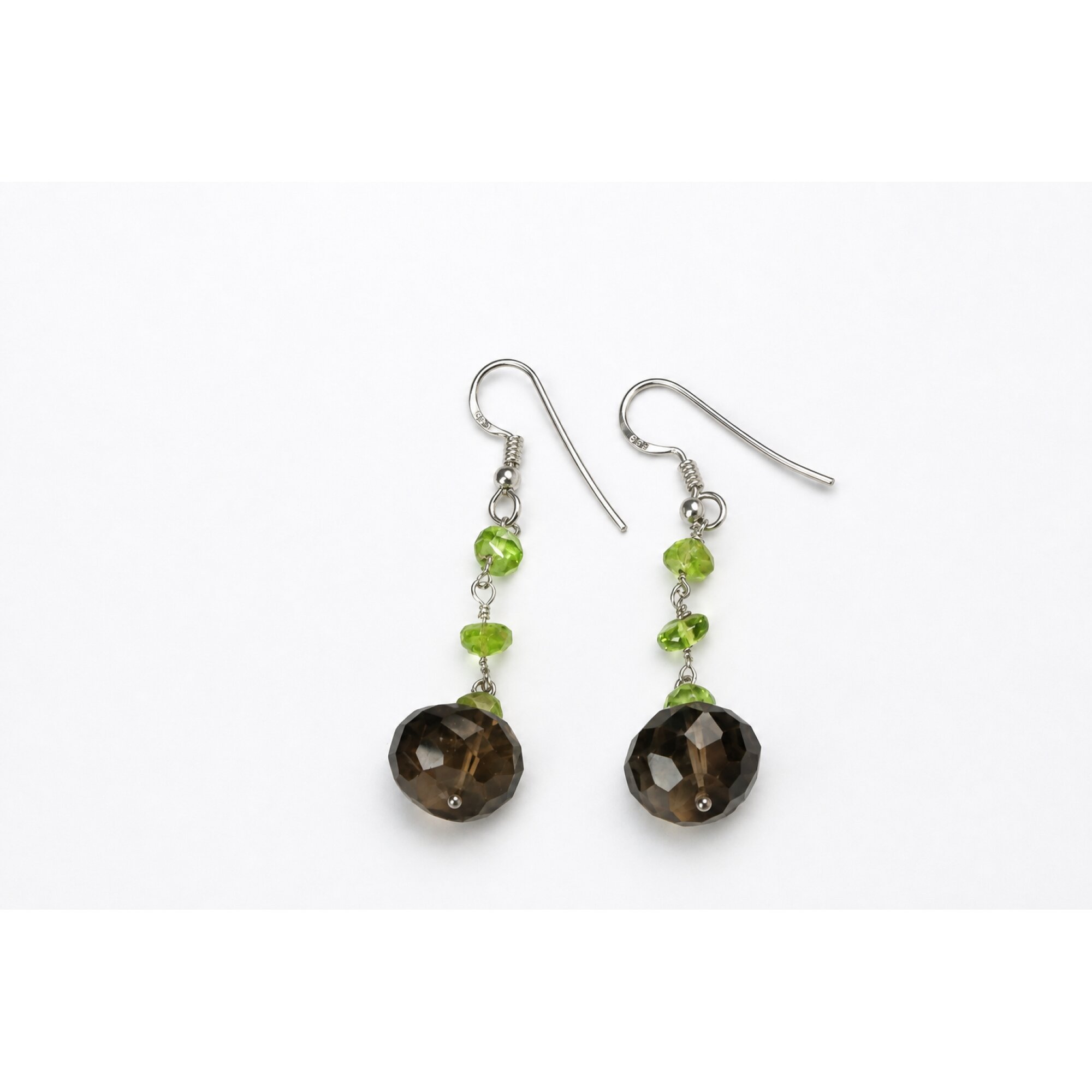 brown Natural Smoky Quartz faceted round 925 Sterling Silver Earrings 54 mm – photo 2