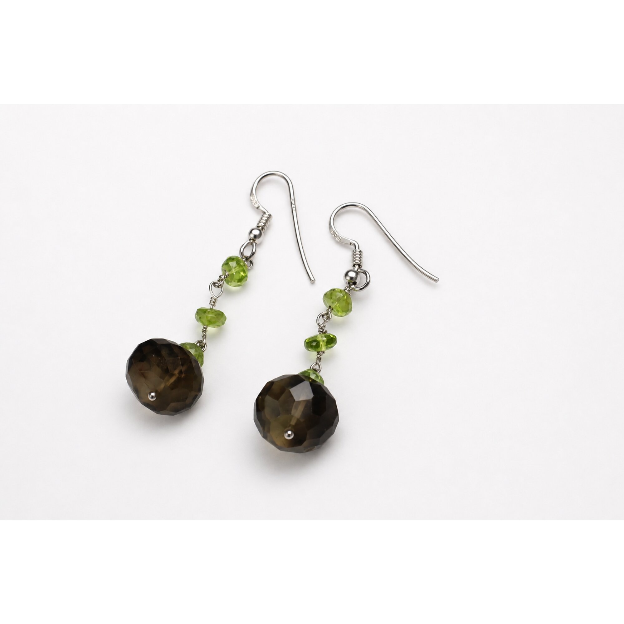 brown Natural Smoky Quartz faceted round 925 Sterling Silver Earrings 54 mm – photo 3