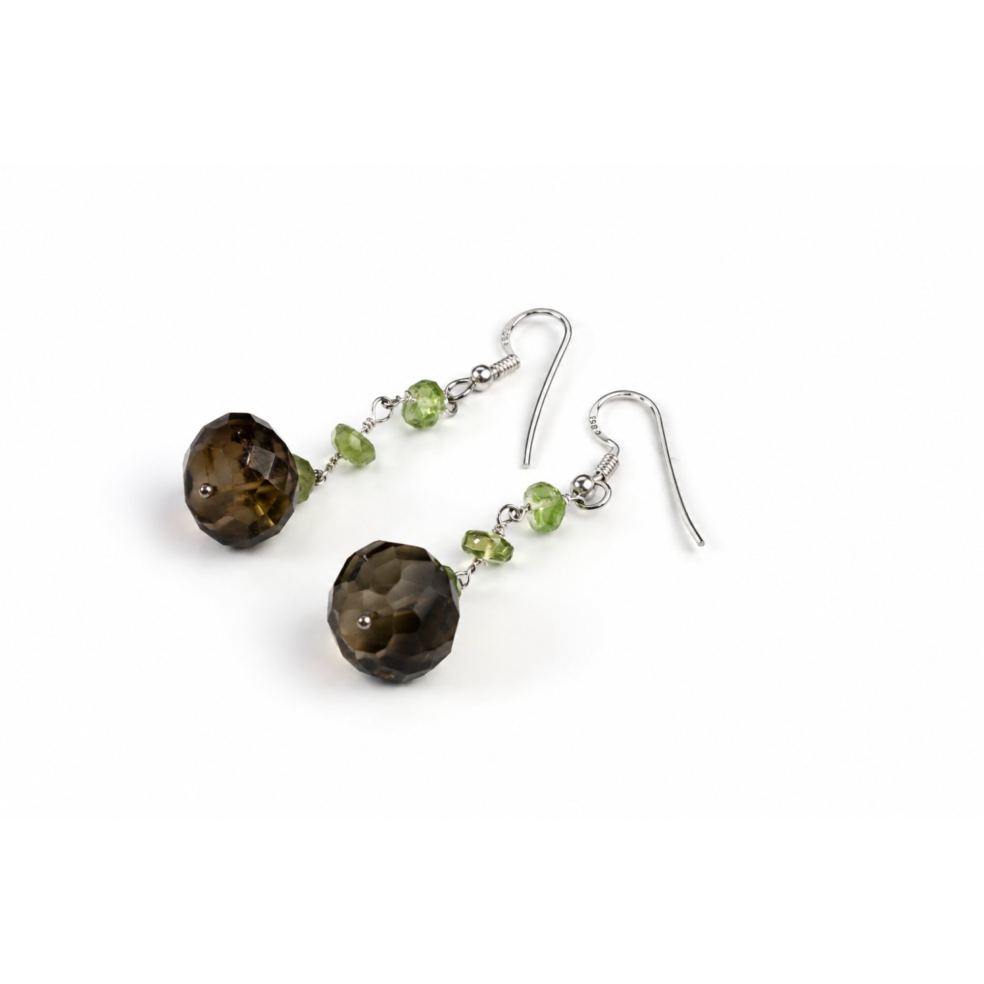 brown Natural Smoky Quartz faceted round 925 Sterling Silver Earrings 54 mm – photo 4