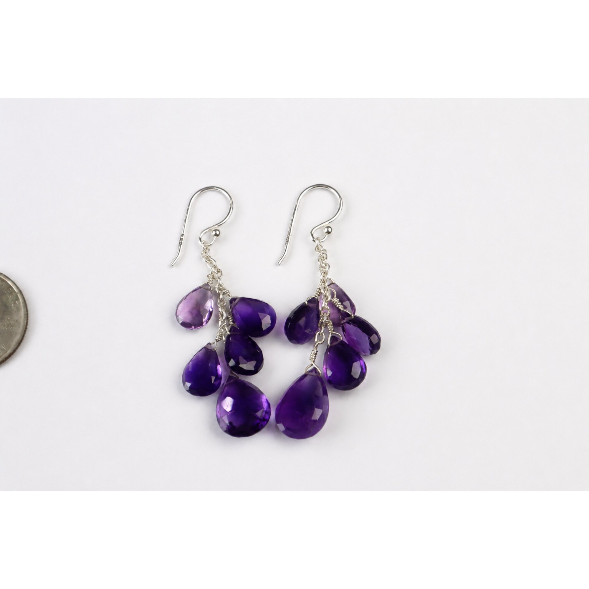 Clear purple Amethyst faceted pear 925 Sterling Silver Earrings 62 mm – photo 6
