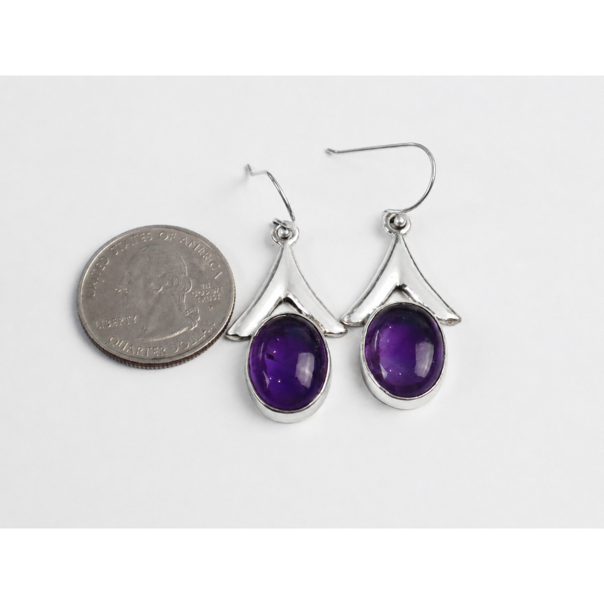Clear purple Natural amethyst oval 925 Sterling Silver Earrings 44 mm – photo 6