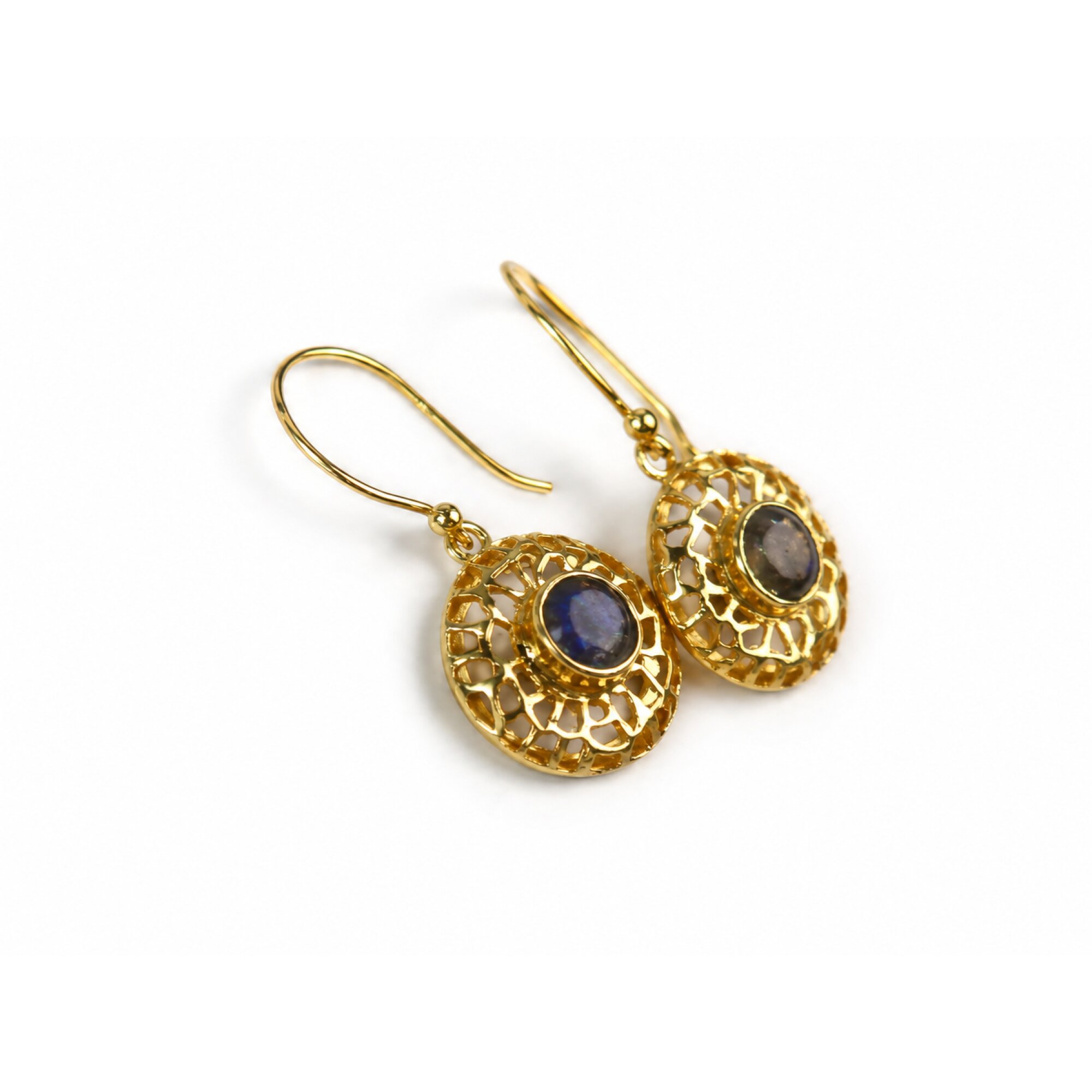 Clear purple labradorite round 18k Gold Plated On Sterling Silver Earrings 37 mm – photo 6