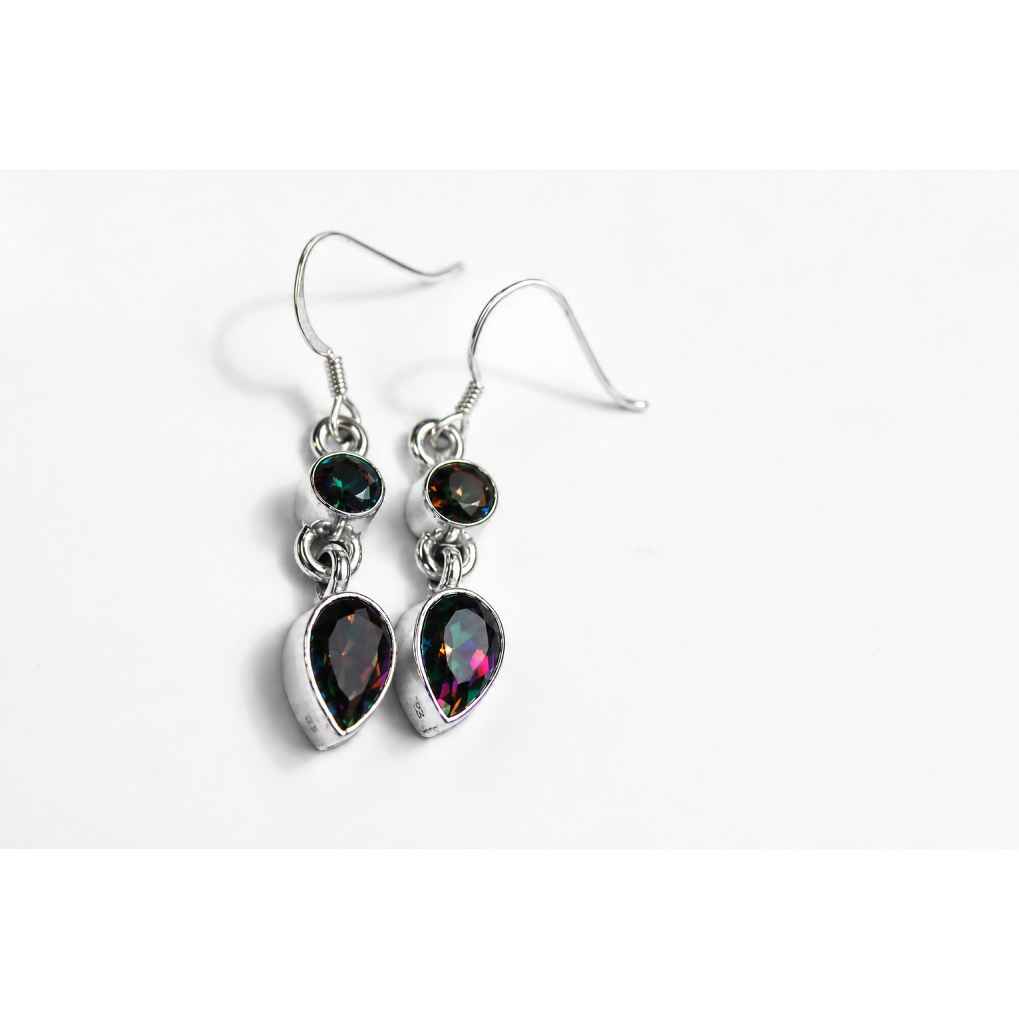Clear VIOLET Mystic Topaz round / teardrop 925 Sterling Silver Earrings 39 mm – photo 3