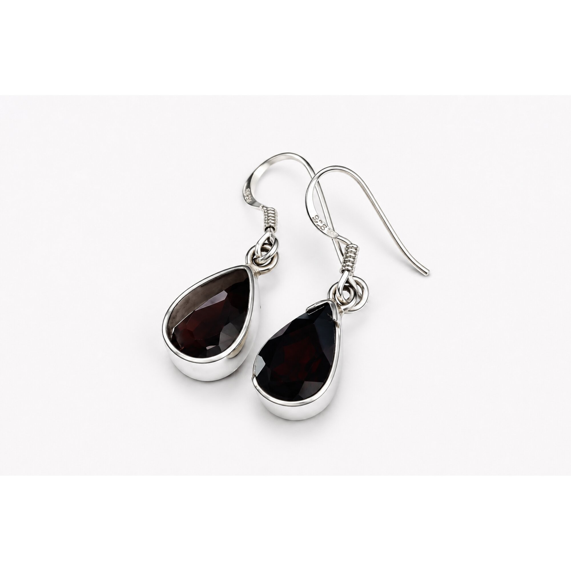 Clear brown red Almandine Garnet teardrop 925 Sterling Silver Earrings 31 mm – photo 5