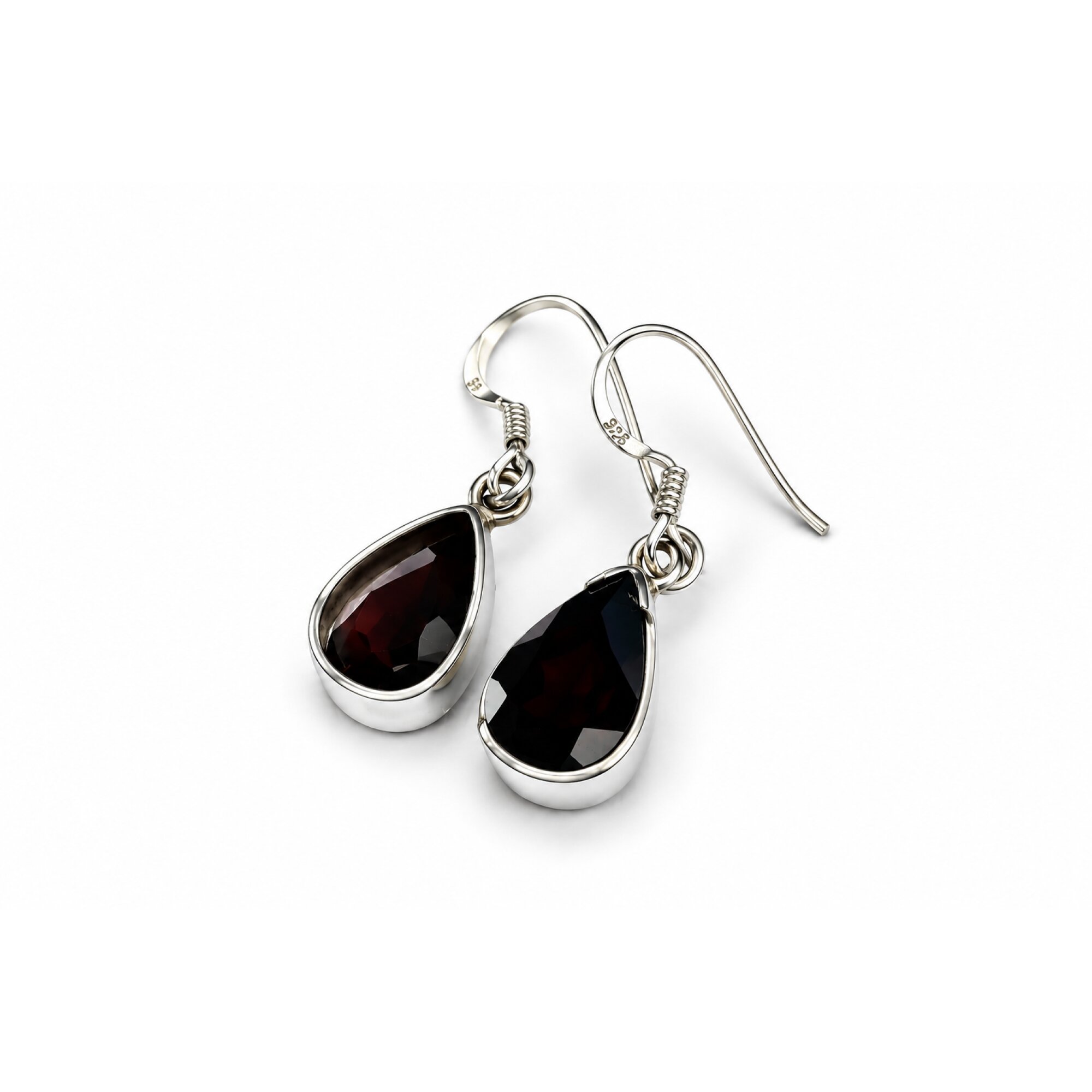 Clear brown red Almandine Garnet teardrop 925 Sterling Silver Earrings 31 mm – photo 6
