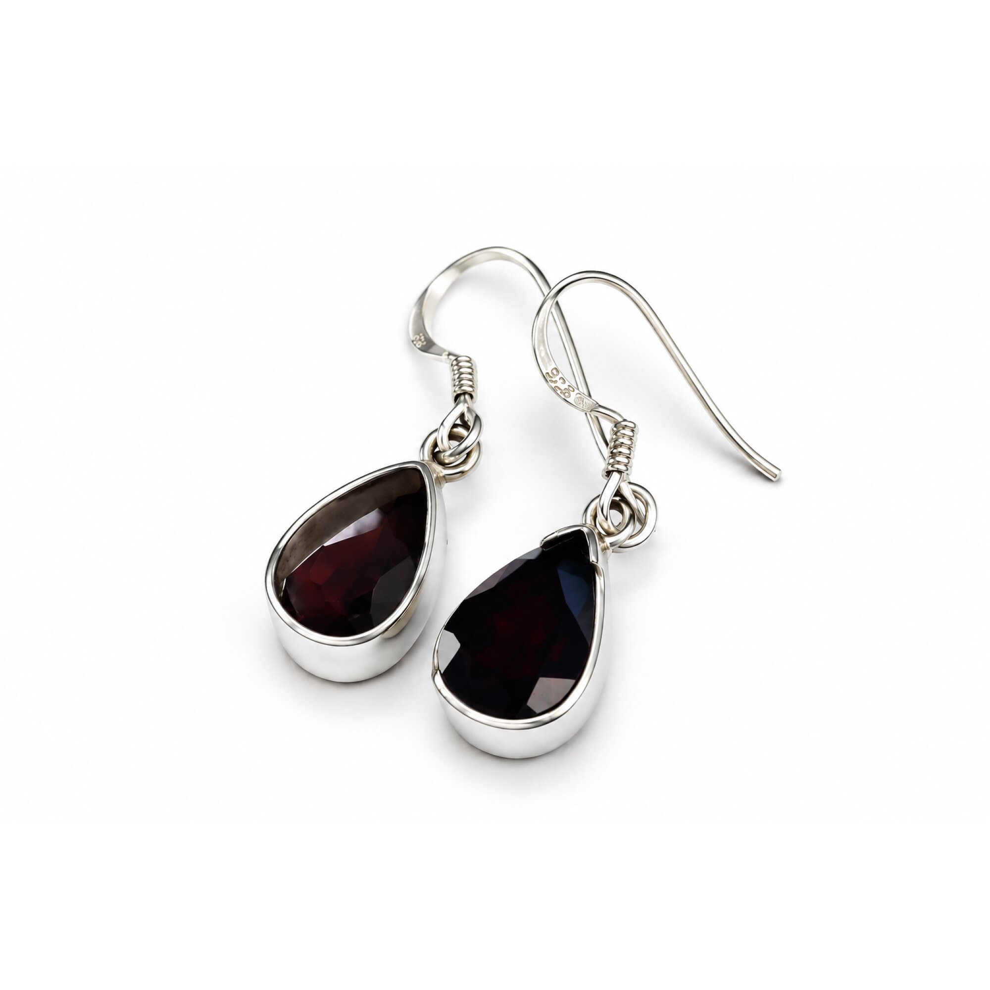 Clear brown red Almandine Garnet teardrop 925 Sterling Silver Earrings 31 mm – photo 7