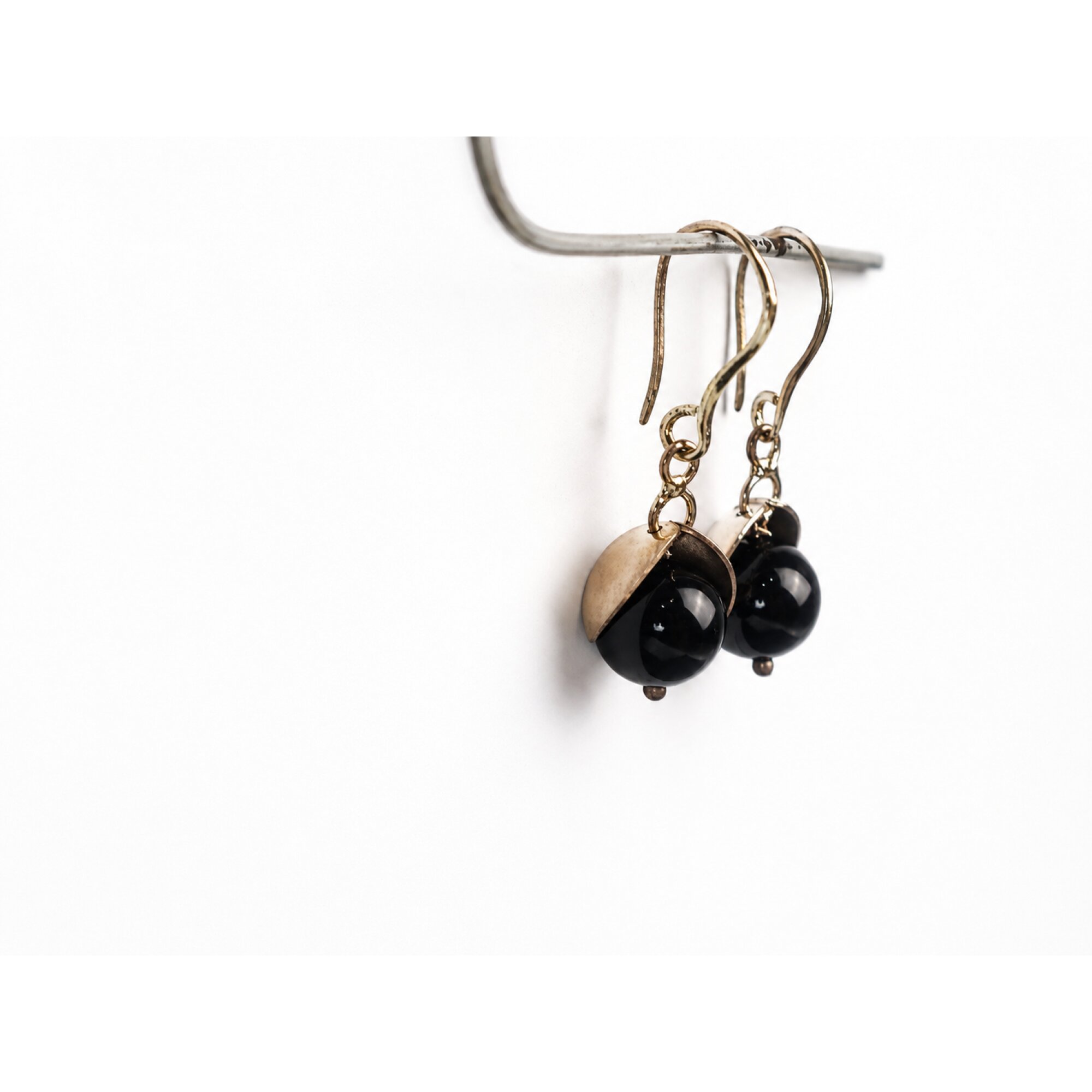 black onyx sphere 925 Sterling Silver Earrings 36 mm – photo 2