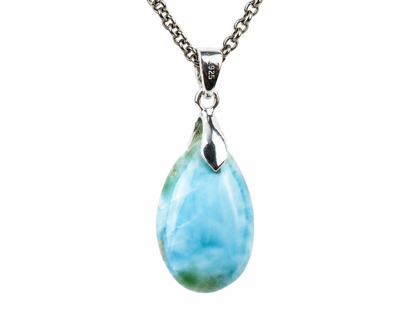 1.50 Inch Genuine Dominican Ocean Blue Larimar Oval Pendant 925 Sterling