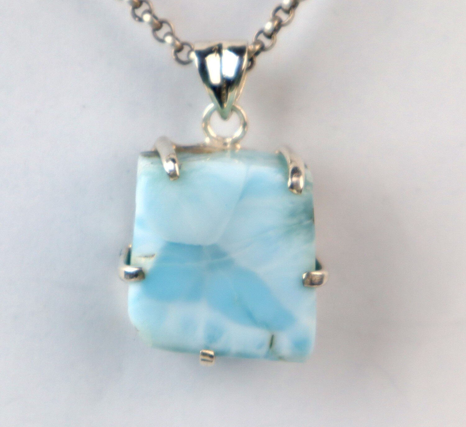 Sky Blue Larimar slice 925 Sterling Silver Pendant 34mm – photo 6